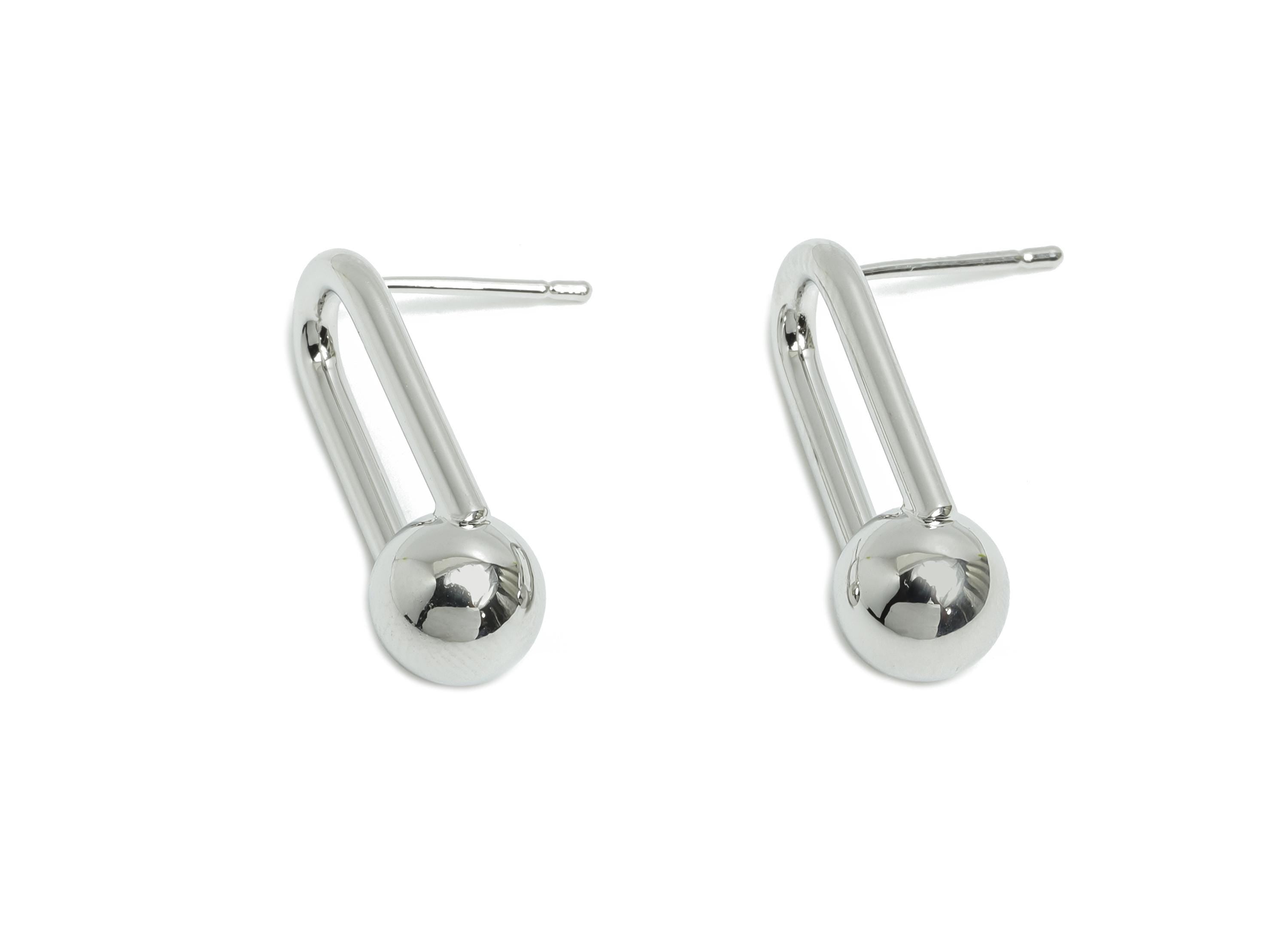 Brass Ball Earring Stud - Oval Rectangle Ball Earring - Minimalist Dangle Ball Earring Post- 18K Real White Gold Plated - 23x9x8mm -RGP9442S - DOMEDBAZAAR