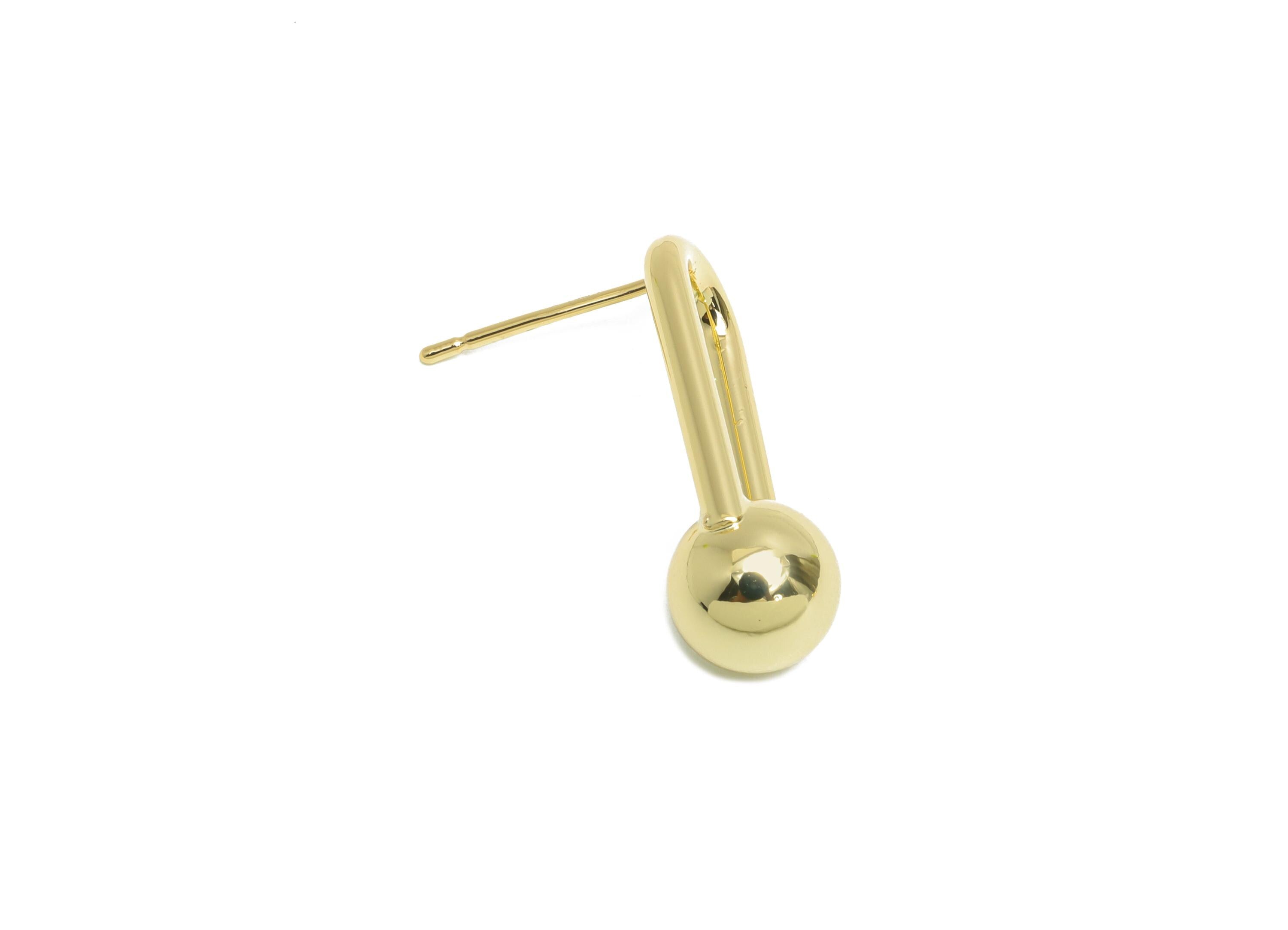 Brass Ball Earring Stud - Gold Oval Rectangle Ball Earring - Minimalist Dangle Ball Earring Post- 14K Real Gold Plated -23x9x8mm -RGP9442-14 - DOMEDBAZAAR