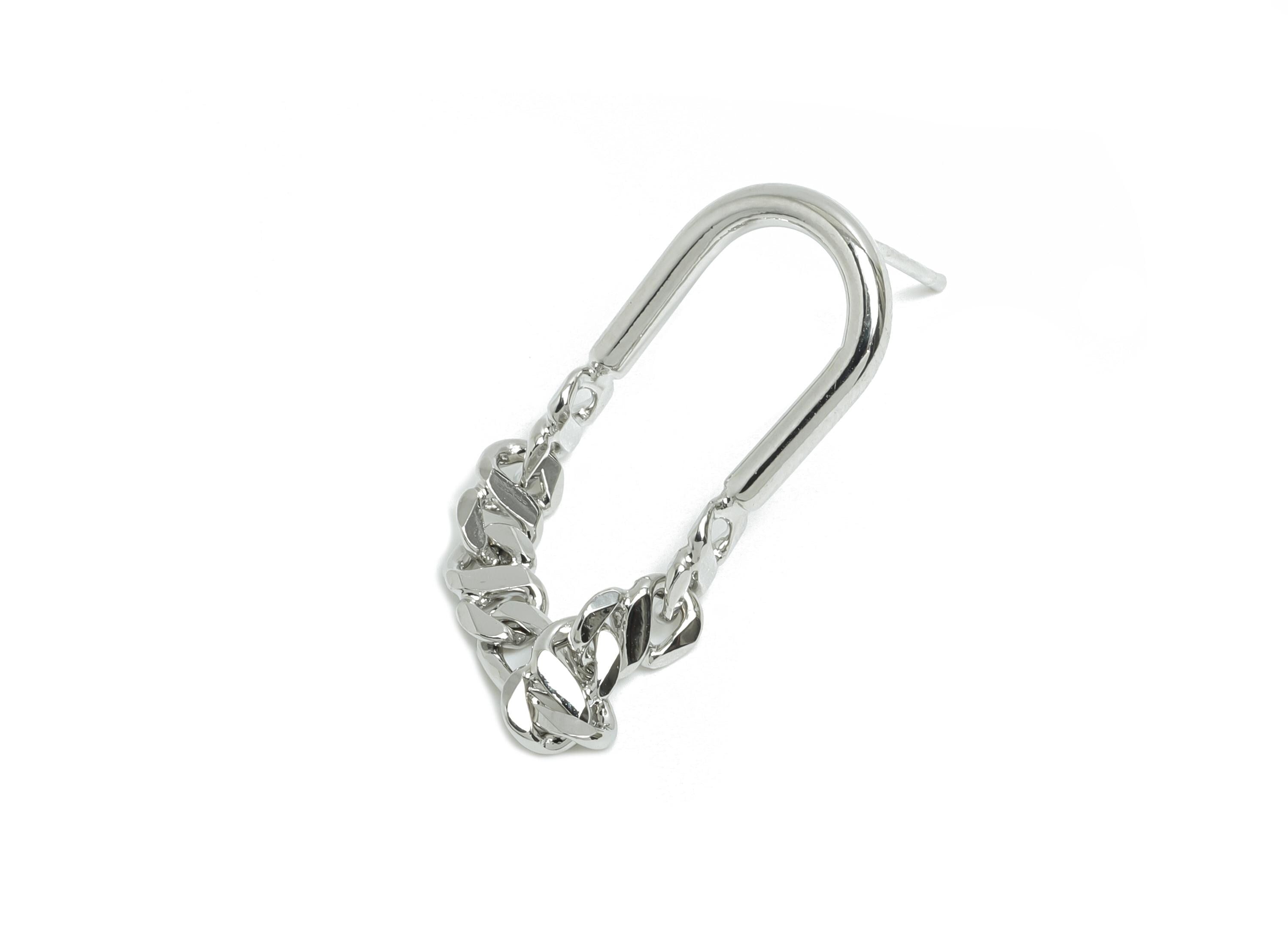 Brass U Shape Earring Stud - Dangling Chain Earring Post - Fashion Chain Geometric Earring - 18K Real White Gold-Plated -27x12x2mm -RGP9443S - DOMEDBAZAAR