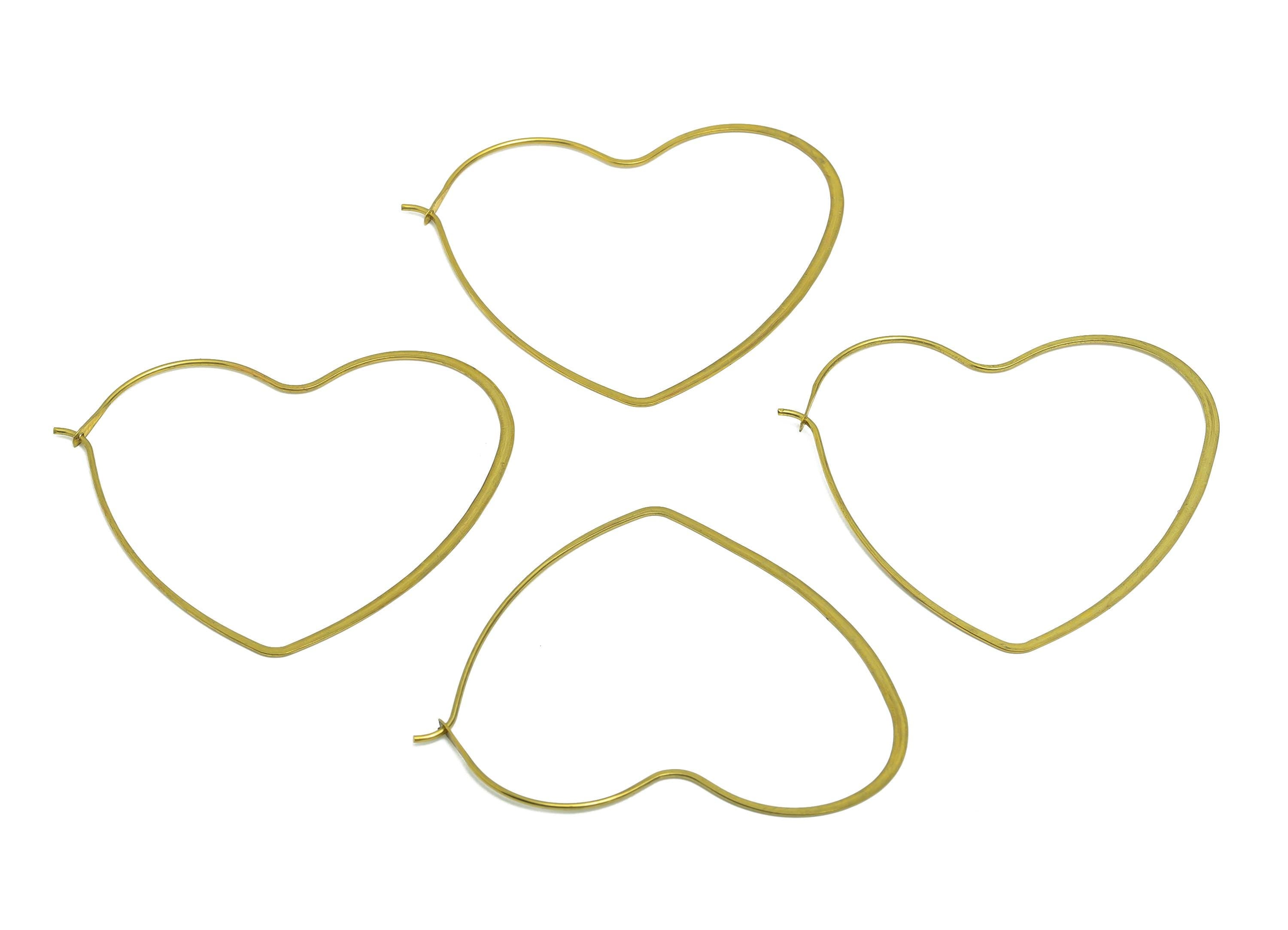 Brass Heart Wire Hoop Earring - Raw Brass Hammered Thin Wire Lock Earring - Simple Jewelry - Minimalist Jewelry - PP10929-40 - DOMEDBAZAAR