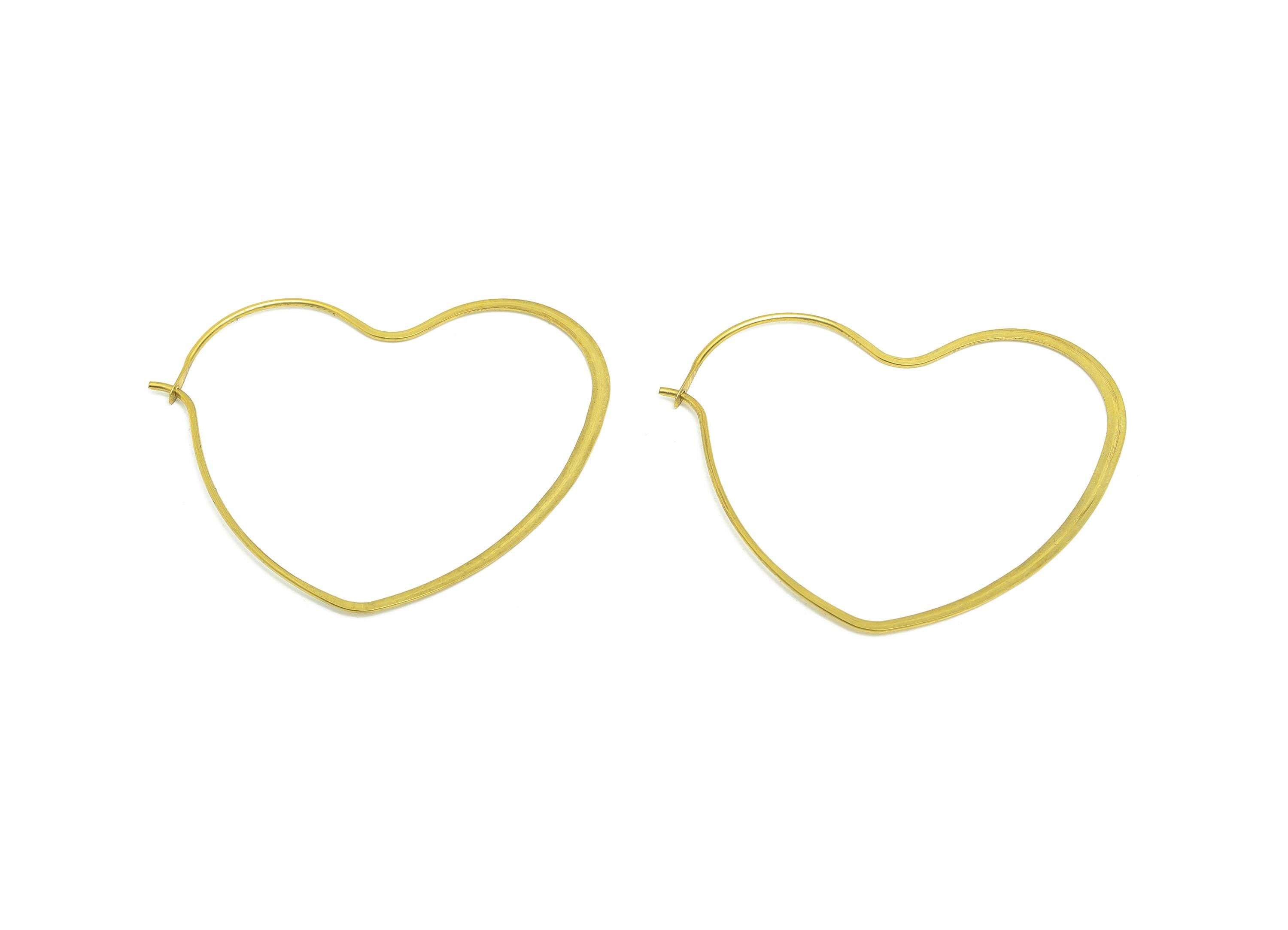 Fashion Heart Wire Hoop Earring - Raw Brass Hammered Thin Wire Hoop Clasp - Simple Jewelry - Minimalist Hoop Jewelry - PP10929-35 - DOMEDBAZAAR