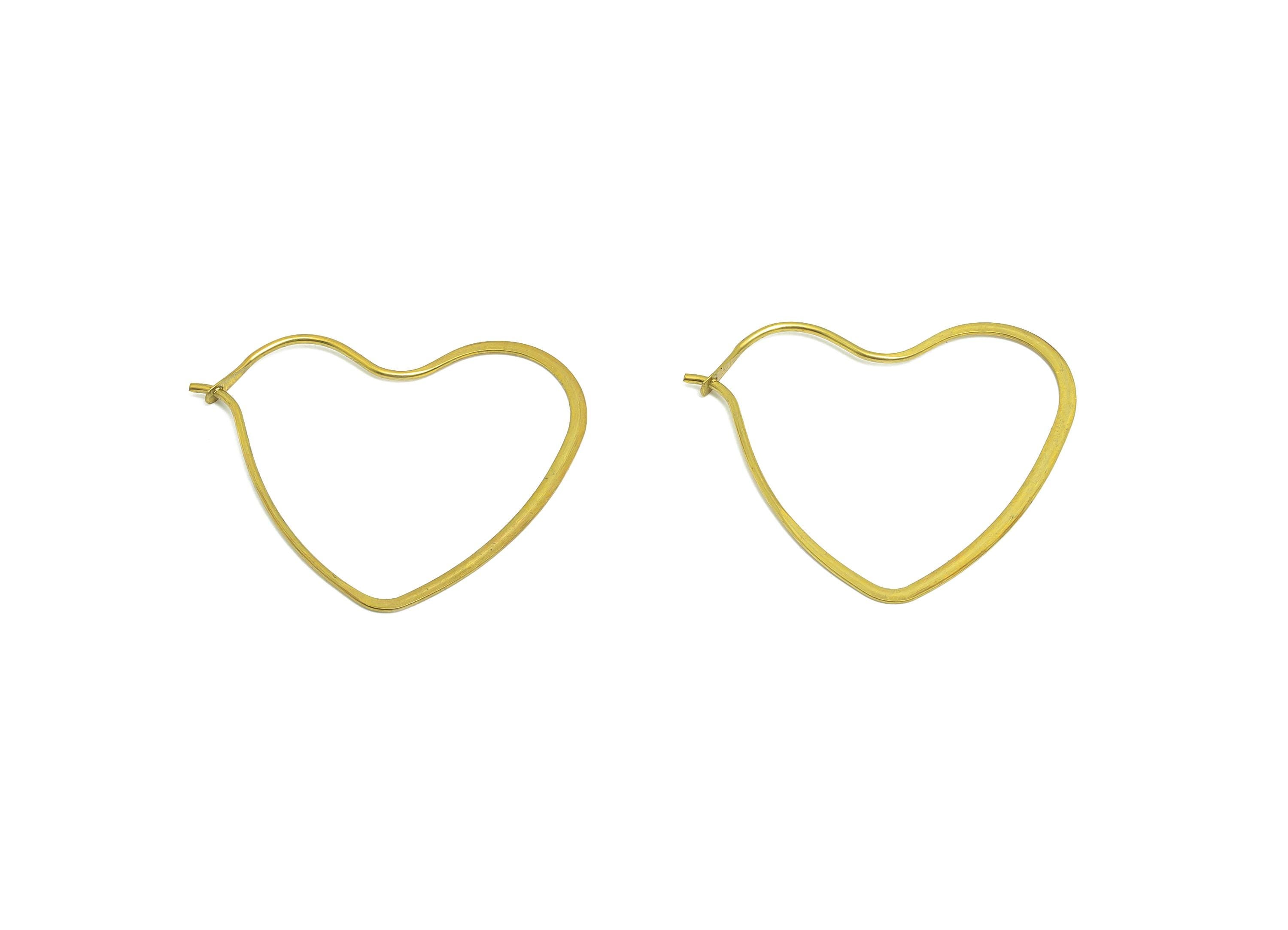 Fashion Heart Wire Hoop Earring - Raw Brass Hammered Thin Wire Hoop Clasp - Simple Jewelry - Minimalist Hoop Jewelry - PP10929-25 - DOMEDBAZAAR