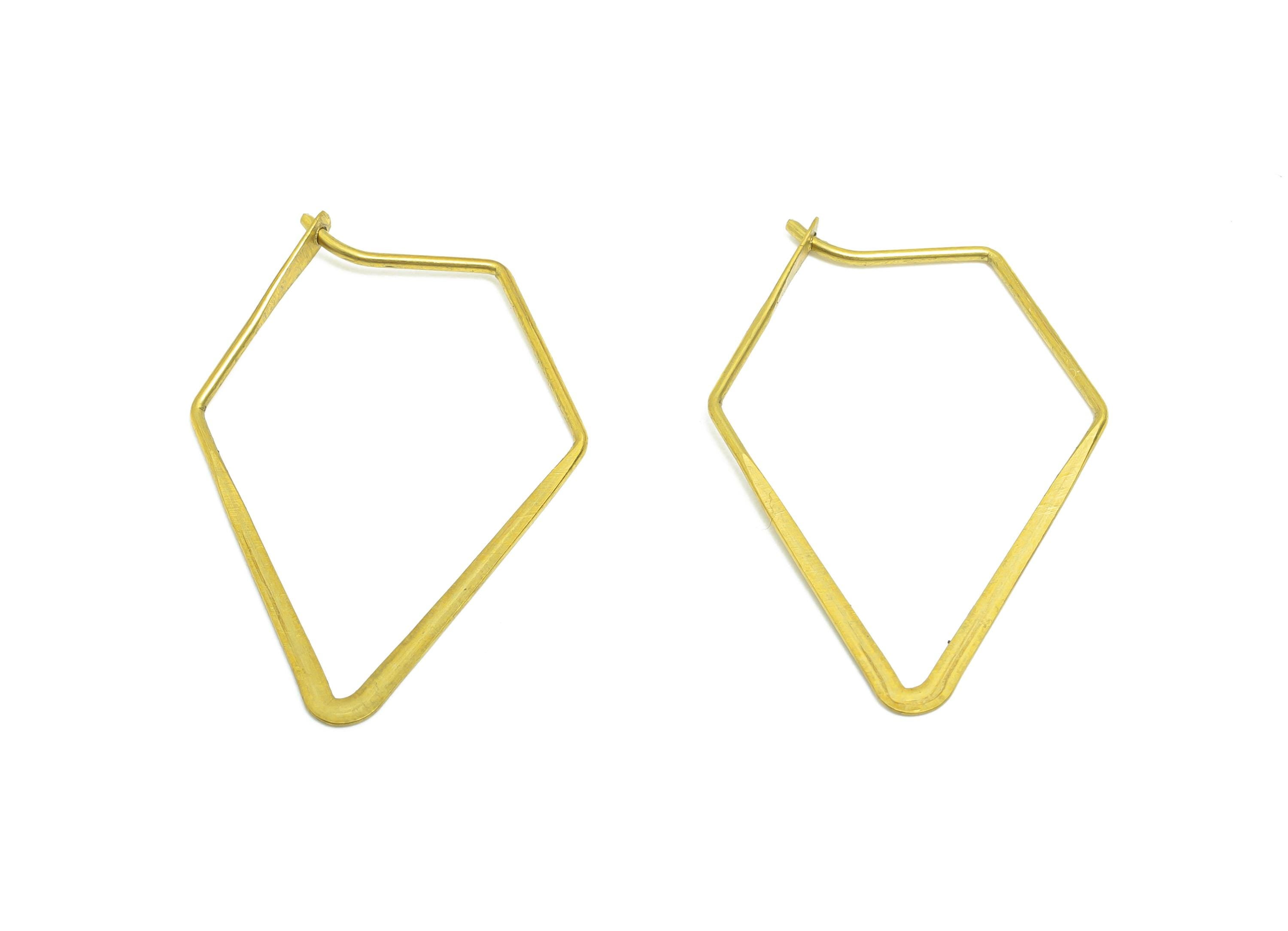 Fashion Pentagon Wire Hoop Earring - Raw Brass Hammered Thin Wire Hoop Clasp - Simple Jewelry - Minimalist Hoop Jewelry - PP10933-30 - DOMEDBAZAAR