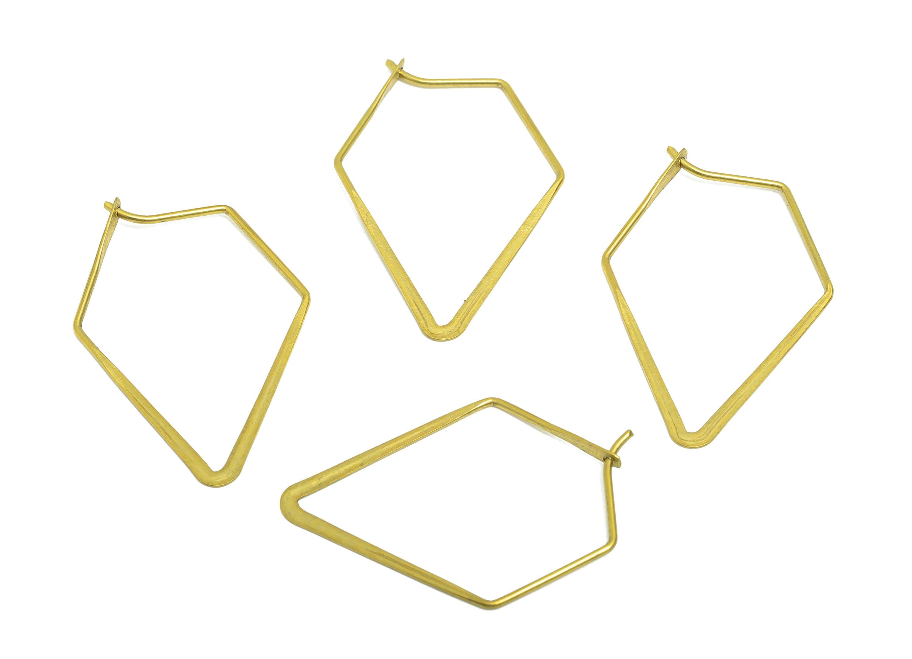 Fashion Pentagon Wire Hoop Earring - Raw Brass Hammered Thin Wire Hoop Clasp - Simple Jewelry - Minimalist Hoop Jewelry - PP10933-30 - DOMEDBAZAAR