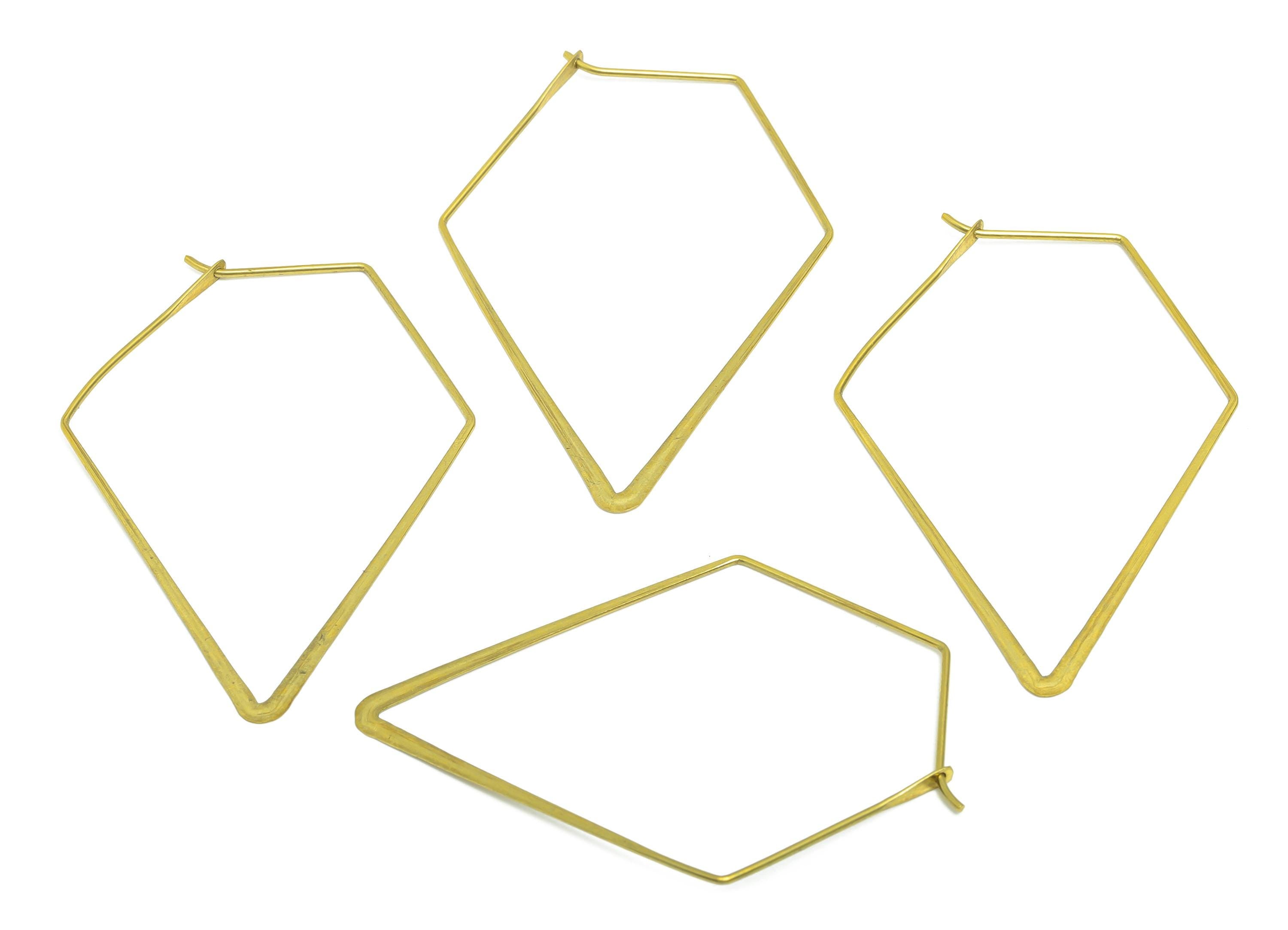 Fashion Pentagon Wire Hoop Earring - Raw Brass Hammered Thin Wire Hoop Clasp - Simple Jewelry - Minimalist Hoop Jewelry - PP10933-50 - DOMEDBAZAAR