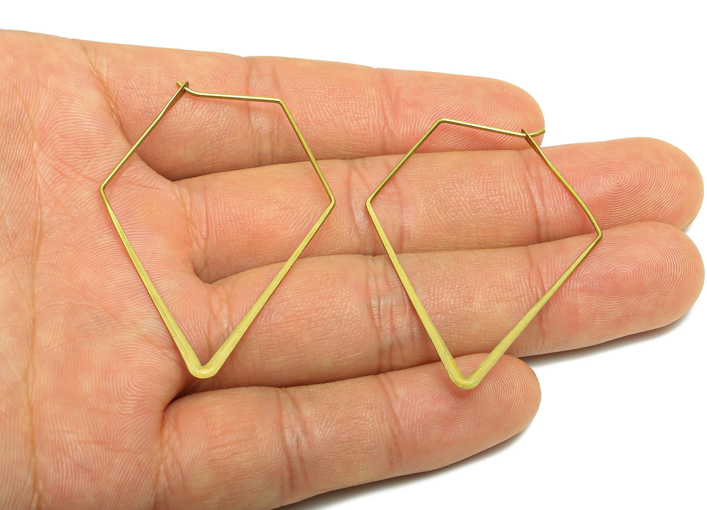 Fashion Pentagon Wire Hoop Earring - Raw Brass Hammered Thin Wire Hoop Clasp - Simple Jewelry - Minimalist Hoop Jewelry - PP10933-50 - DOMEDBAZAAR