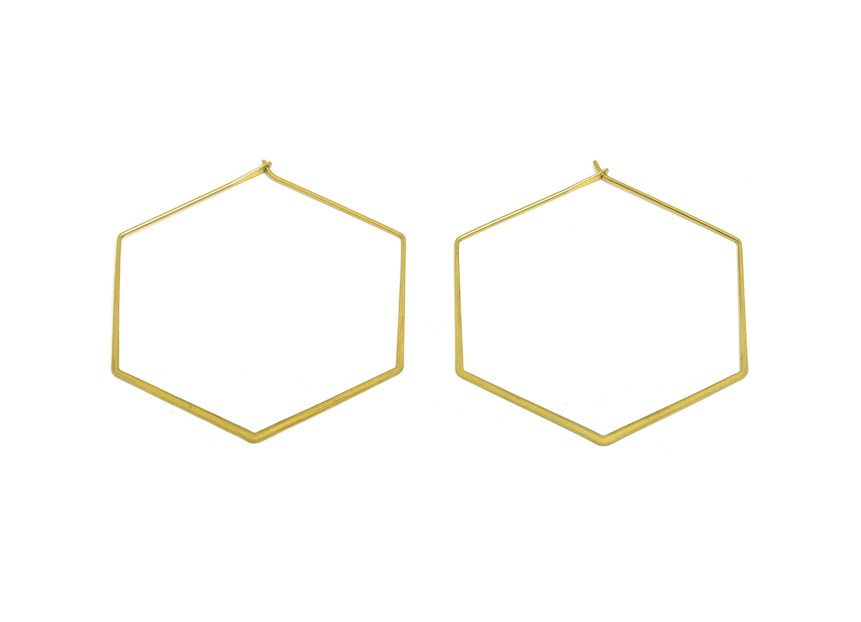 Fashion Hexagon Wire Hoop Earring - Raw Brass Hammered Thin Wire Hoop Clasp - Simple Jewelry - Minimalist Hoop Jewelry - PP10930-45 - DOMEDBAZAAR