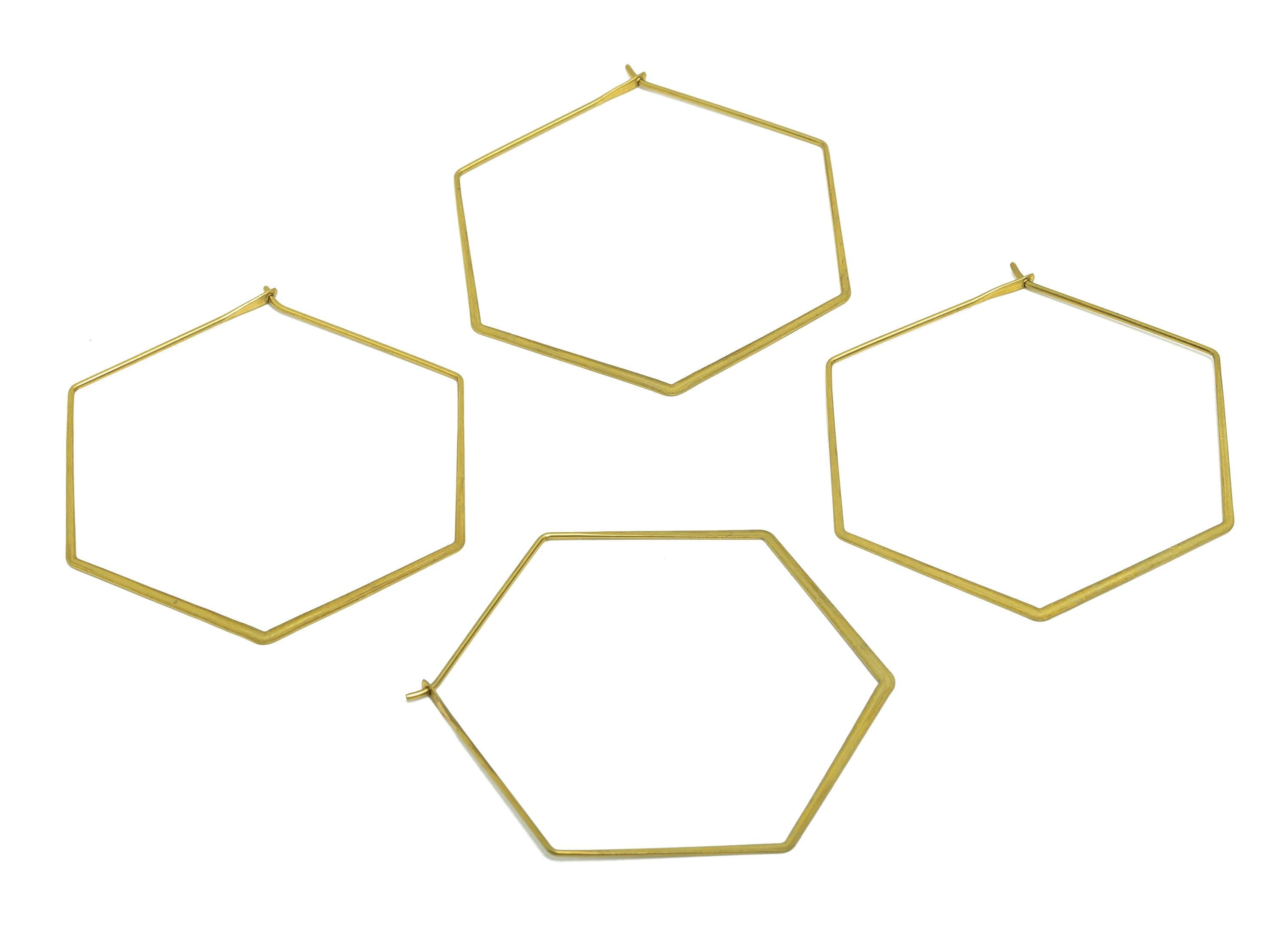 Fashion Hexagon Wire Hoop Earring - Raw Brass Hammered Thin Wire Hoop Clasp - Simple Jewelry - Minimalist Hoop Jewelry - PP10930-45 - DOMEDBAZAAR