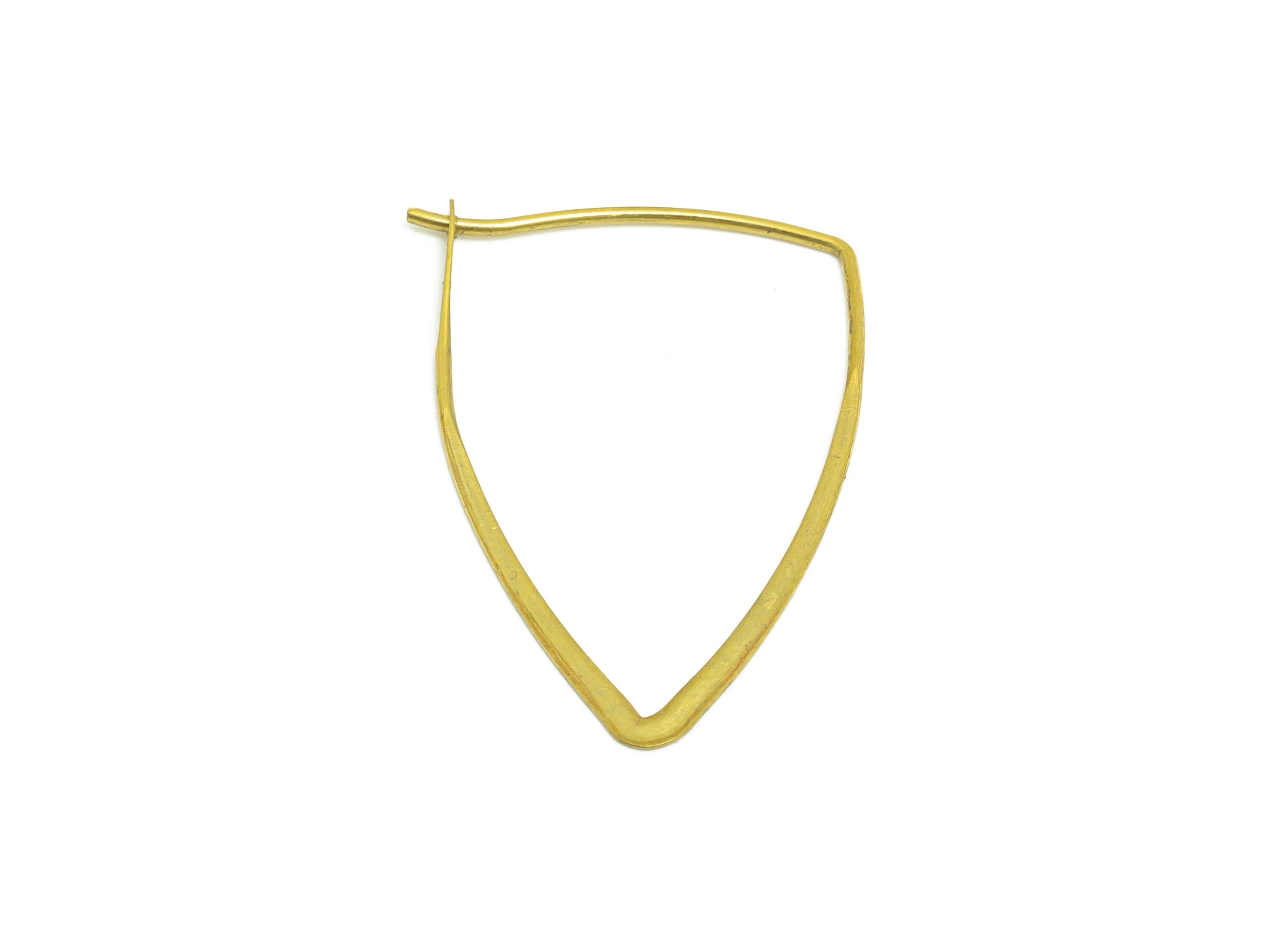 Fashion Triangle Wire Hoop Earring - Raw Brass Hammered Thin Wire Hoop Clasp - Simple Jewelry - Minimalist Hoop Jewelry - PP10932-30 - DOMEDBAZAAR