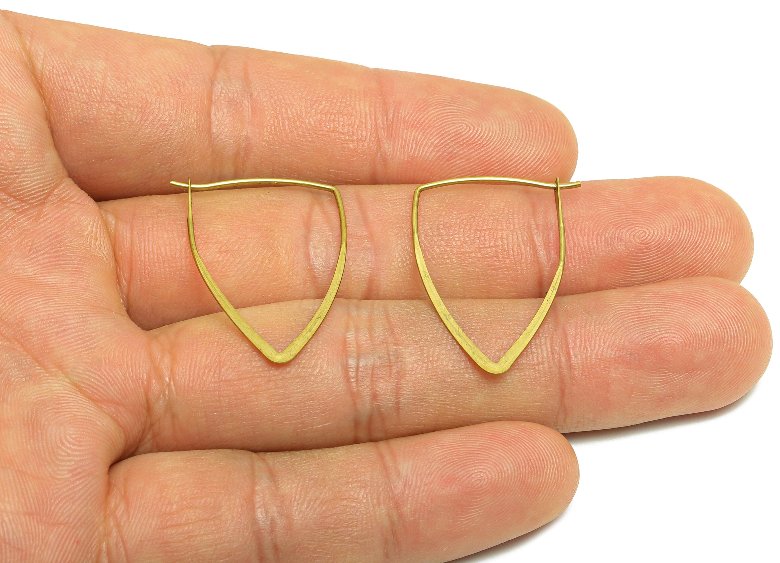 Fashion Triangle Wire Hoop Earring - Raw Brass Hammered Thin Wire Hoop Clasp - Simple Jewelry - Minimalist Hoop Jewelry - PP10932-30 - DOMEDBAZAAR