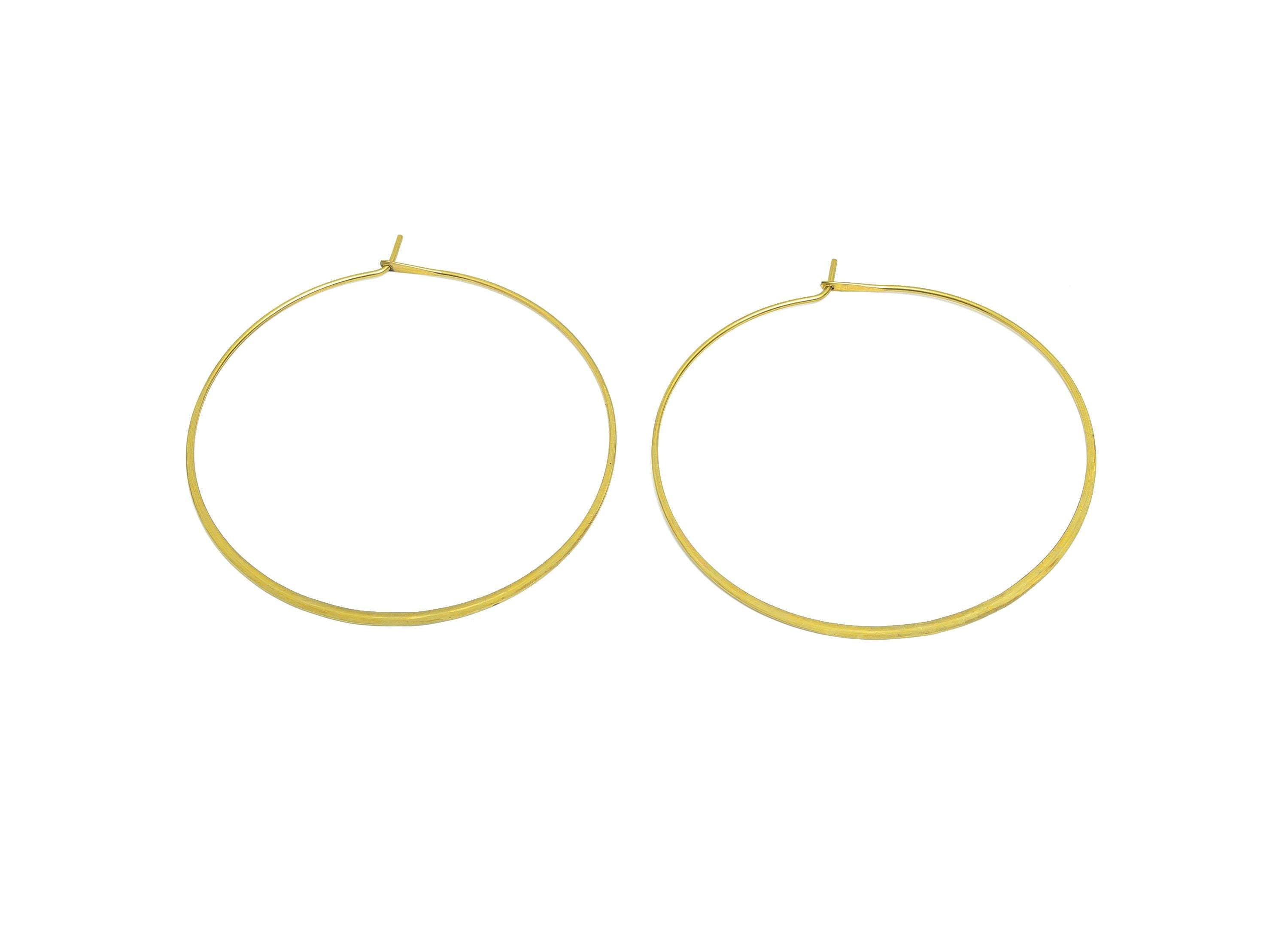 Fashion Round Wire Hoop Earring - Raw Brass Hammered Thin Wire Hoop Clasp - Simple Jewelry - Minimalist Hoop Jewelry - PP10928-50 - DOMEDBAZAAR