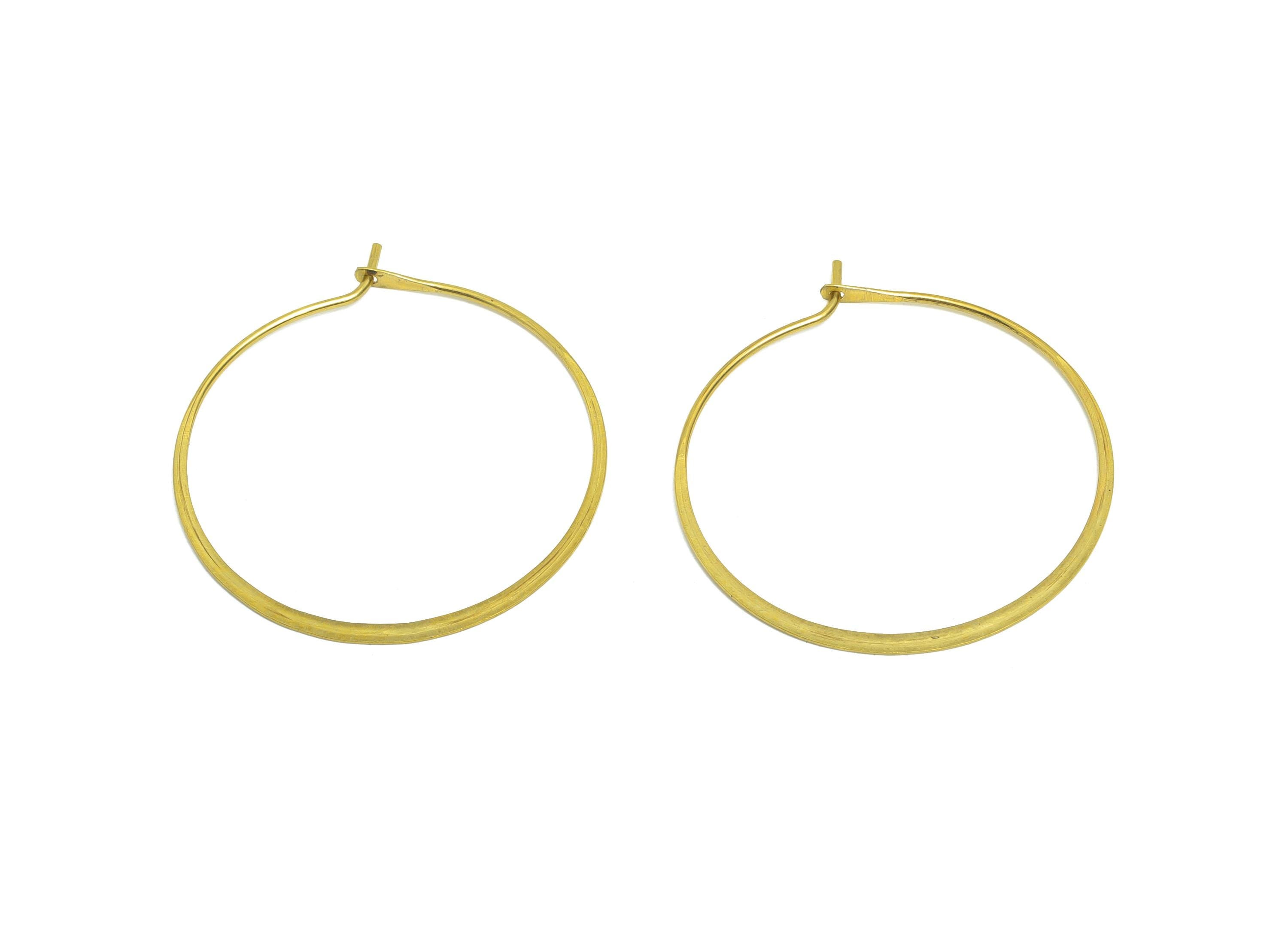 Fashion Round Wire Hoop Earring - Raw Brass Hammered Thin Wire Hoop Clasp - Simple Jewelry - Minimalist Hoop Jewelry - PP10928-30 - DOMEDBAZAAR