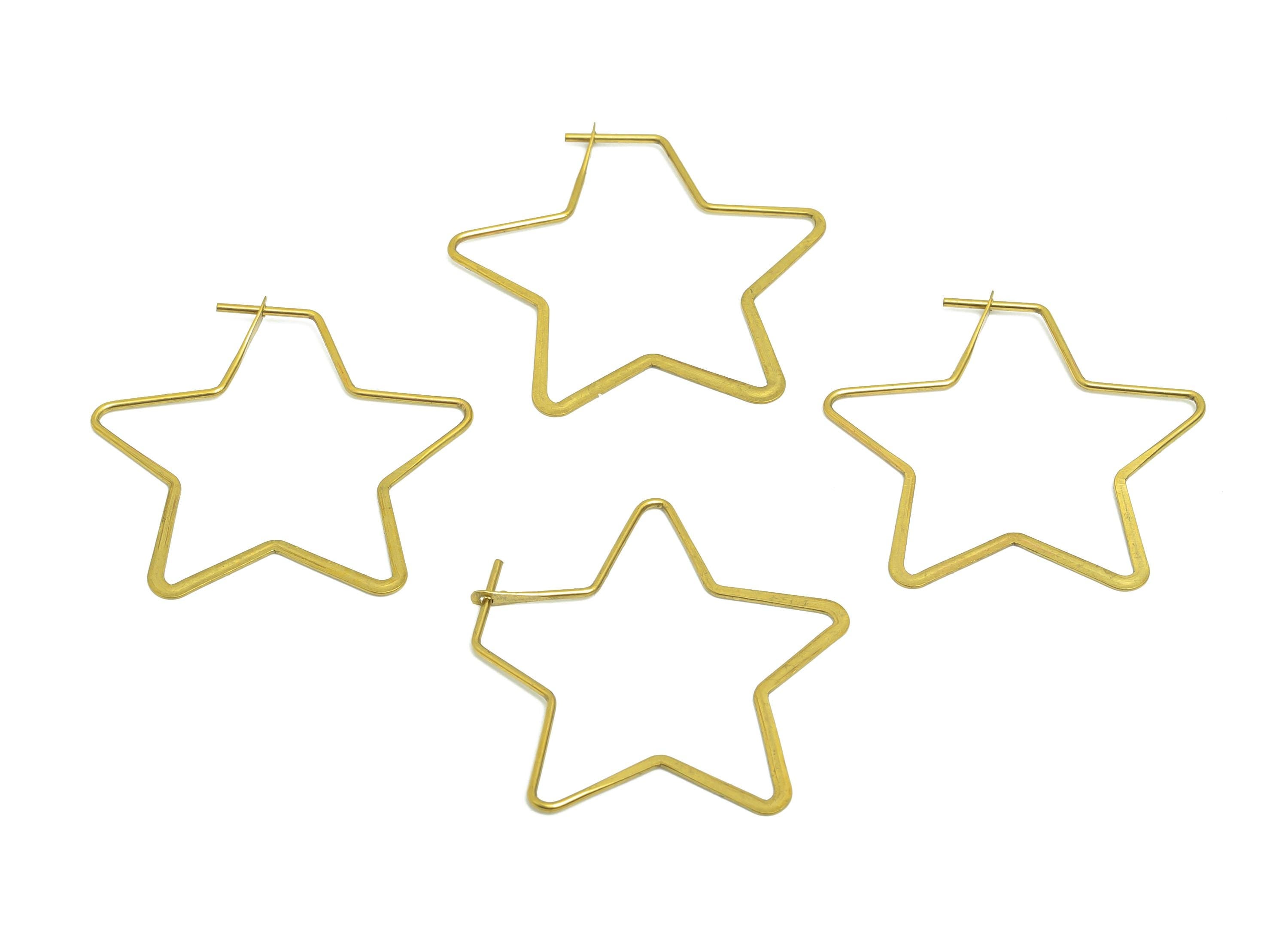 Fashion Star Wire Hoop Earring - Raw Brass Hammered Thin Wire Hoop Clasp - Simple Jewelry - Minimalist Hoop Jewelry - PP10927-30 - DOMEDBAZAAR