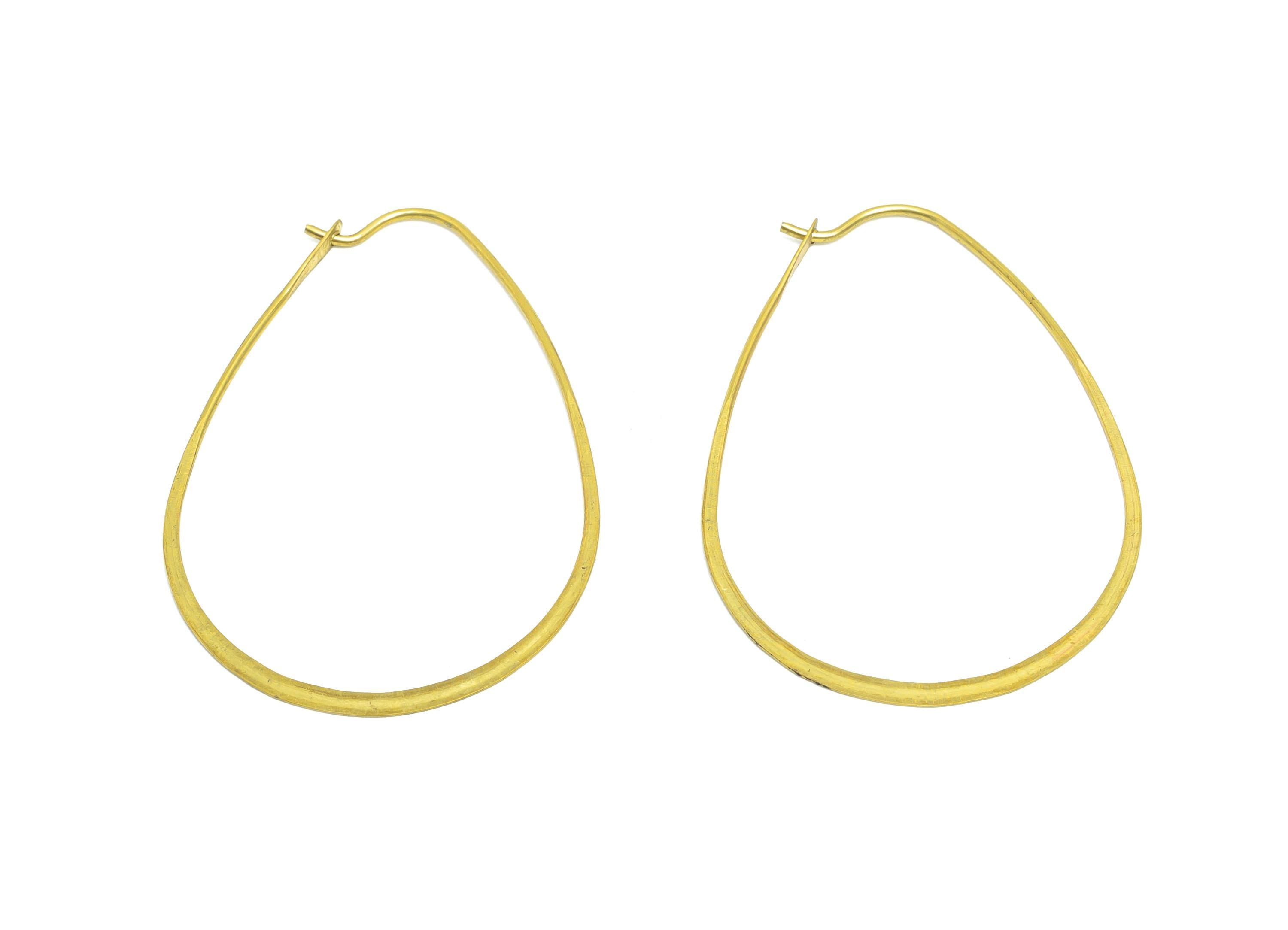 Fashion Teardrop Wire Hoop Earring - Raw Brass Hammered Thin Wire Hoop Clasp - Simple Jewelry - Minimalist Drop Hoop Jewelry  - PP10931-40 - DOMEDBAZAAR