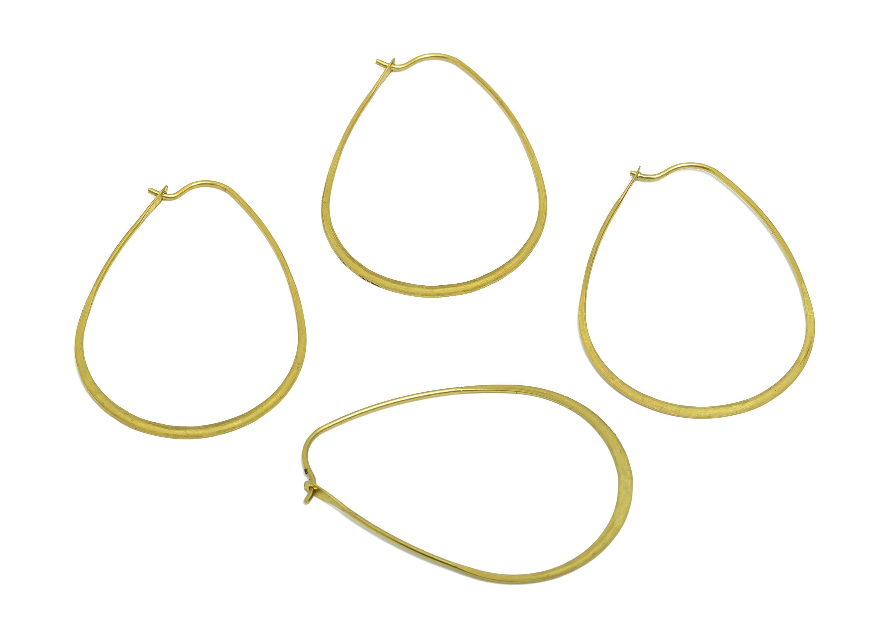 Fashion Teardrop Wire Hoop Earring - Raw Brass Hammered Thin Wire Hoop Clasp - Simple Jewelry - Minimalist Drop Hoop Jewelry  - PP10931-40 - DOMEDBAZAAR