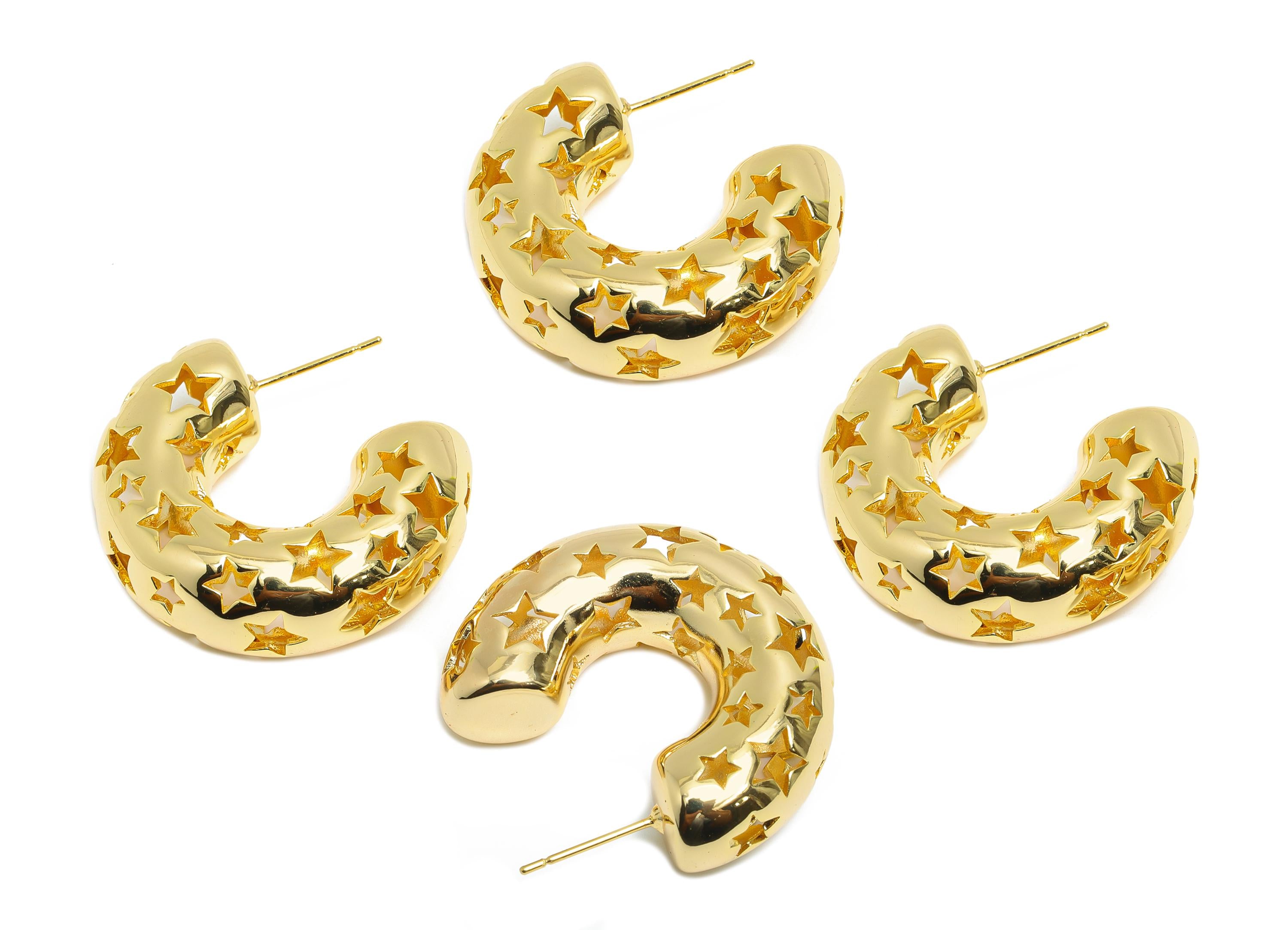 Star Hoop Earring Post - Brass Hollow Star Motif Earring - Artistic Earring Post - Trendy Hoop Earring - Bold Jewelry - 31x25x10mm - RGP9385 - DOMEDBAZAAR