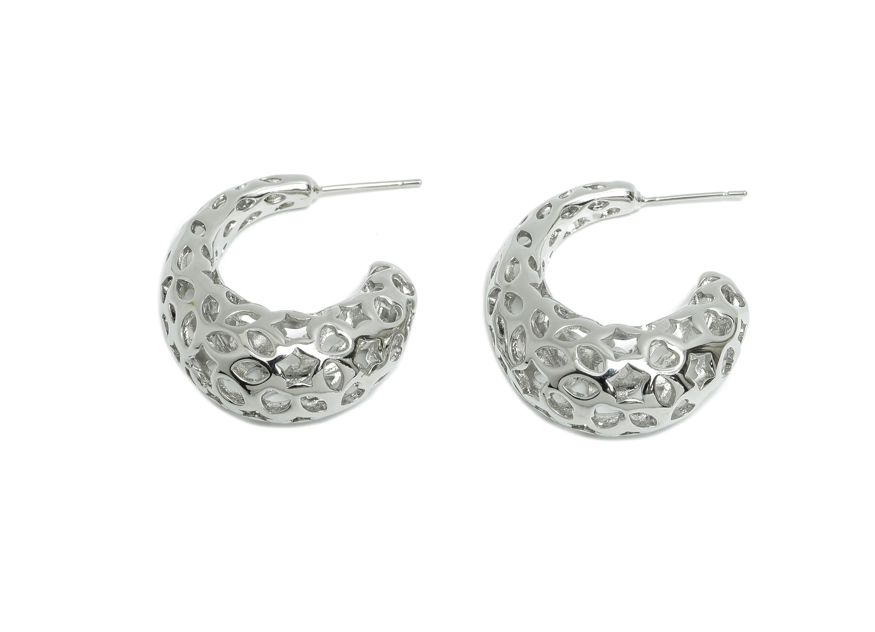 Brass Hoop Earring - Brass Hollow Drop Earring - Artistic Earring Post - Pattern Cutout Jewelry - Bold Jewelry - 31x26x12mm - RGP9395S - DOMEDBAZAAR