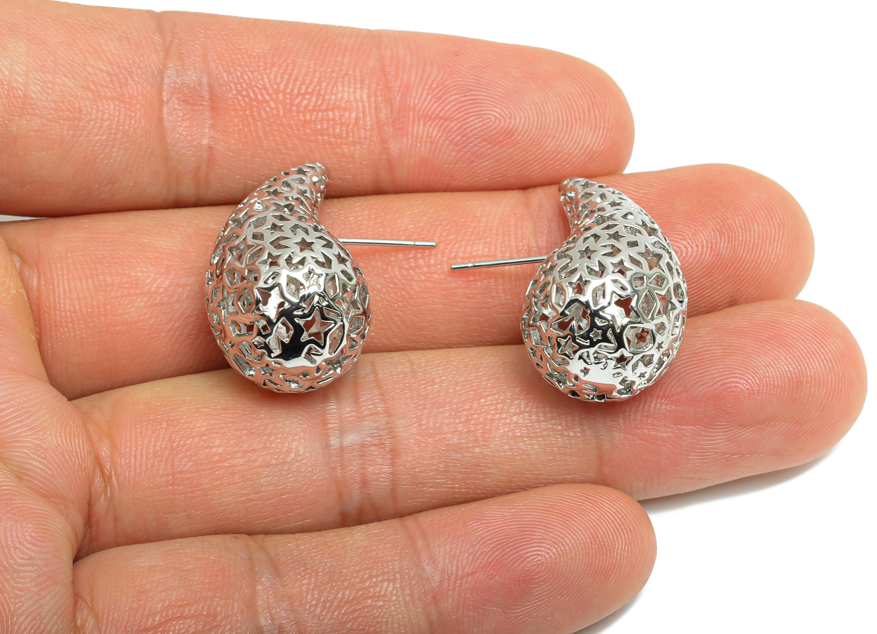 Star Earring Post - Brass Hollow Star Motif Earring - Artistic Earring Post - Trendy Intricate Earring - Bold Jewelry - 26x16x15mm -RGP9394S - DOMEDBAZAAR