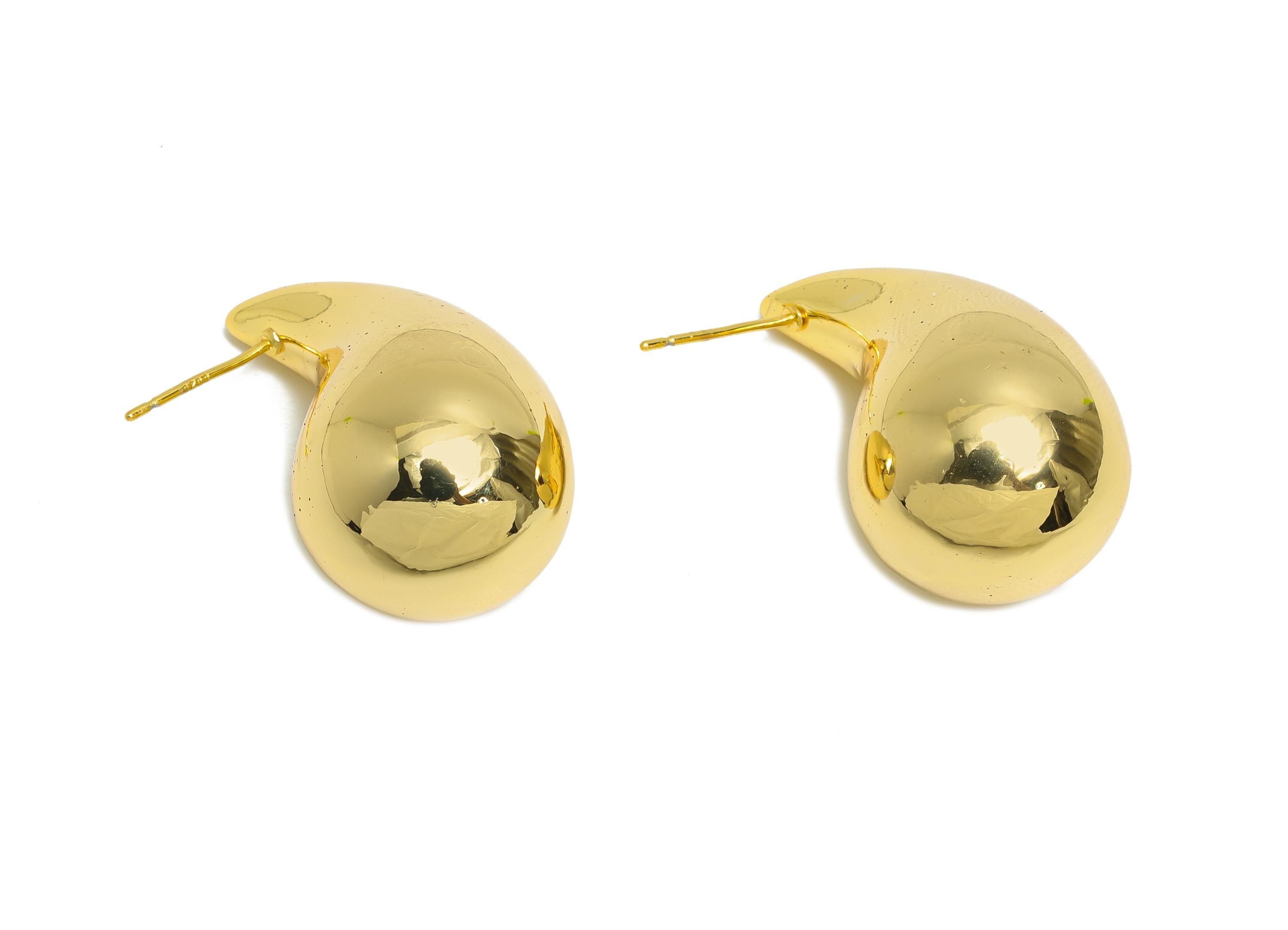 Teardrop Earring Post - Brass Sleek Earring Stud - Modern Teardrop Stud - Smooth Curved Jewelry - Polished Jewelry - 33x17x17.3mm - RGP9409 - DOMEDBAZAAR