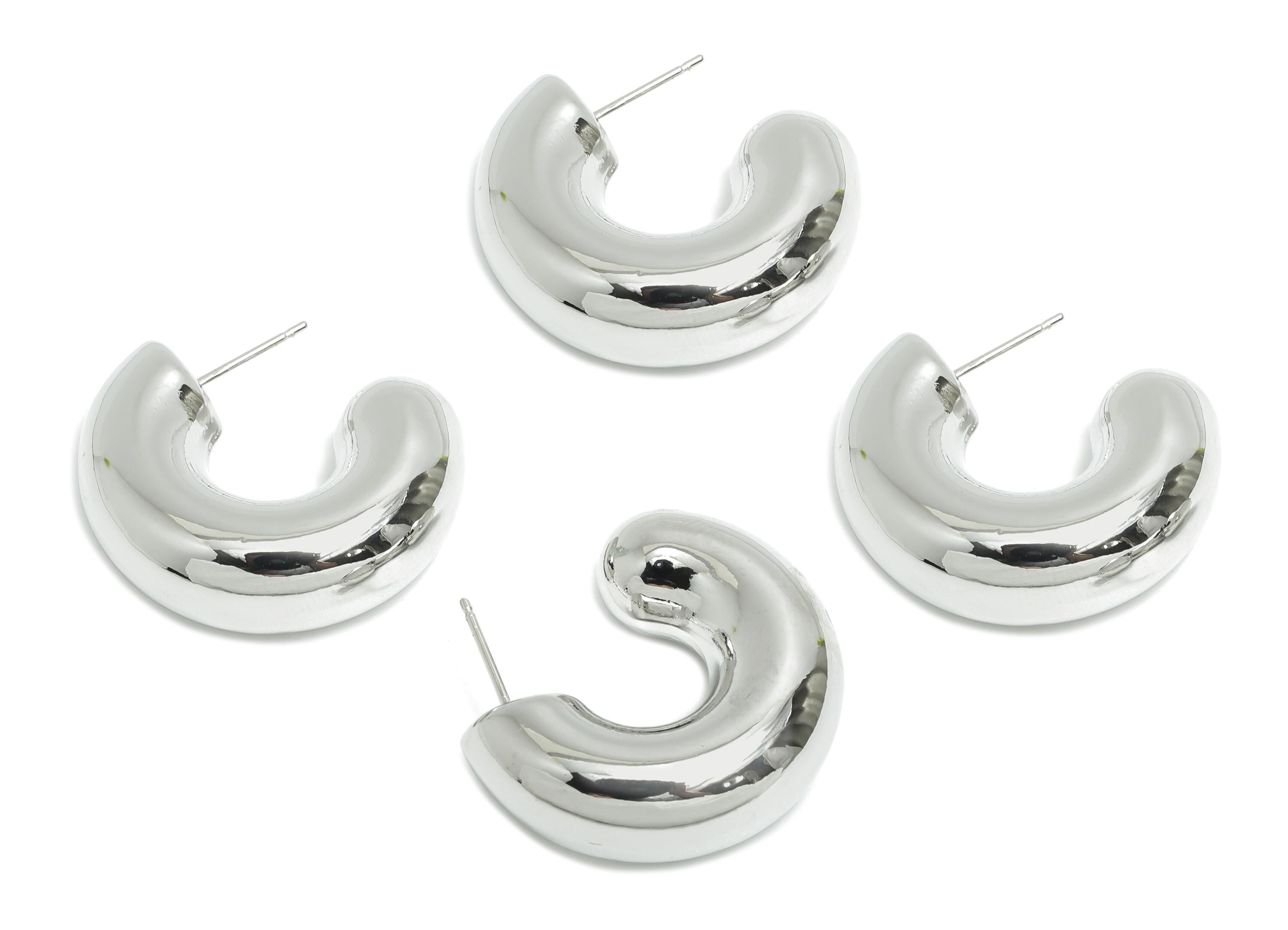 Chunky Hoop Earring Post - Brass Minimalist Hoop Earring - Modern Hoop Earring - Sleek Hoop Earring - Smooth Curved - 30x23x10mm -RGP9410S - DOMEDBAZAAR