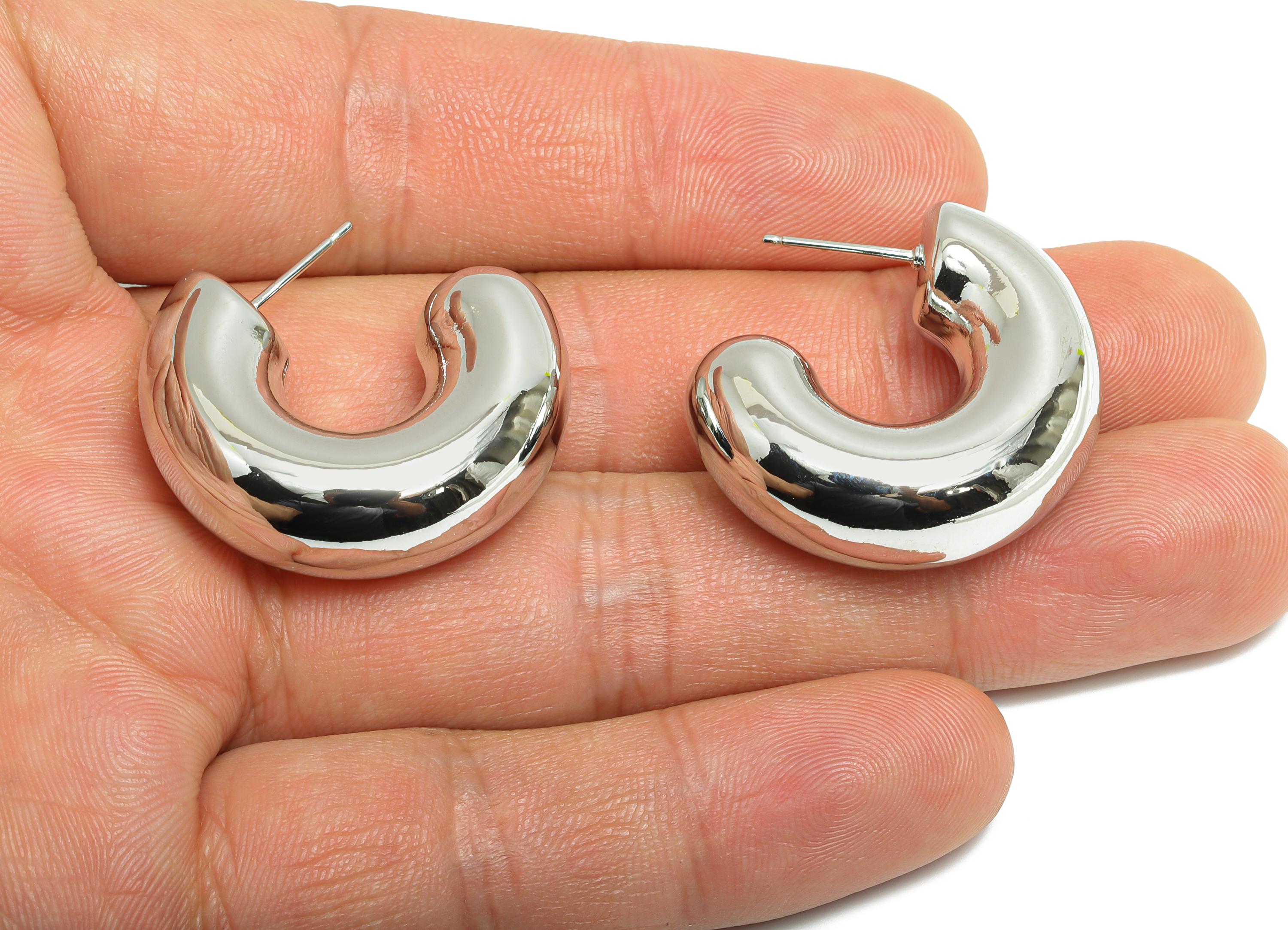 Chunky Hoop Earring Post - Brass Minimalist Hoop Earring - Modern Hoop Earring - Sleek Hoop Earring - Smooth Curved - 30x23x10mm -RGP9410S - DOMEDBAZAAR