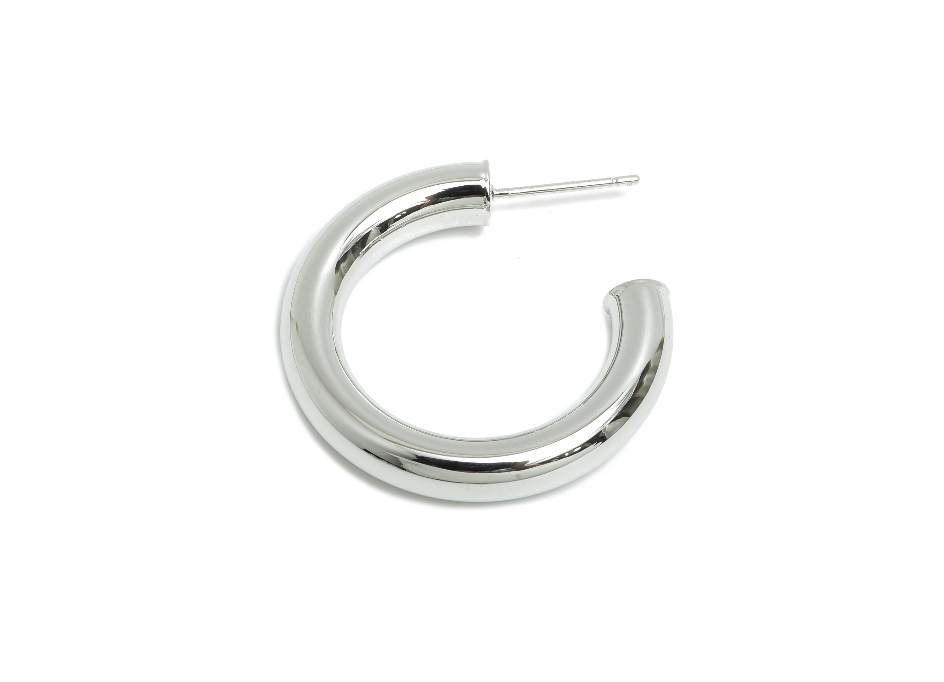 Chunky Hoop Earring Post - Brass Minimalist Hoop Earring - Modern Hoop Earring - Polished Silver Finish - Hoop Earring - 30x27x5mm-RGP9413S - DOMEDBAZAAR