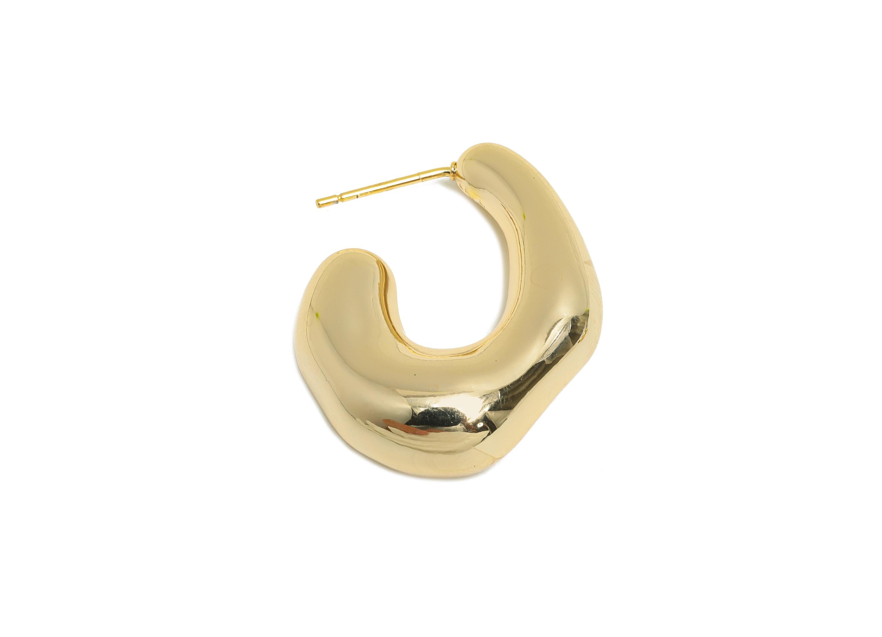 Abstract Gold Hoop Earring - Brass Minimalist Hoop Earring - Modern Gold Earring - Polished Gold Finish - Gold Jewelry - 33x25x9mm - RGP9414 - DOMEDBAZAAR