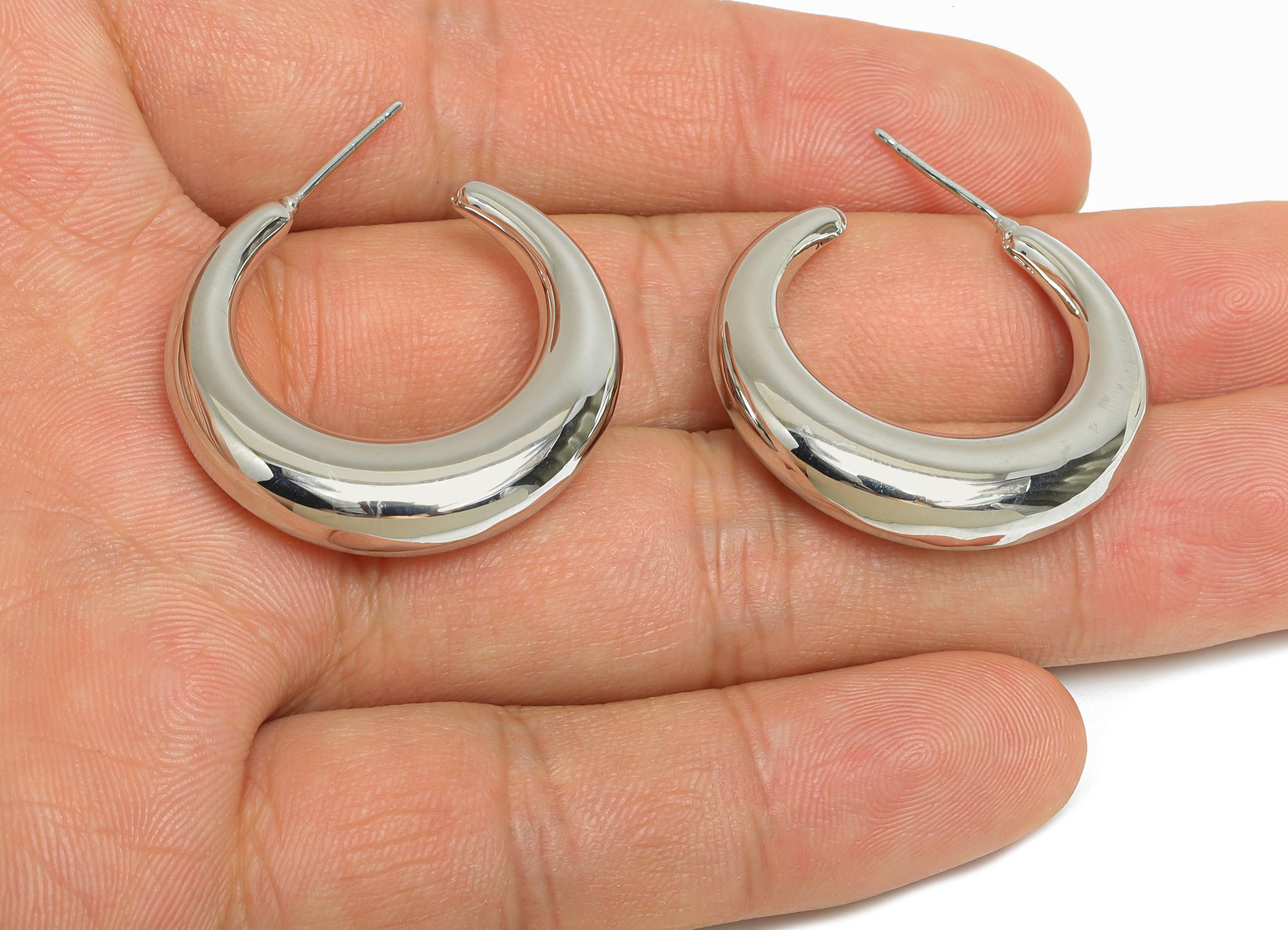 Brass Crescent Earring Stud - White Half-Moon Earring - Minimalist Open C Hoop Earring Post-18K Real White Gold-Plated -30x28x6.6mm-RGP9502S - DOMEDBAZAAR