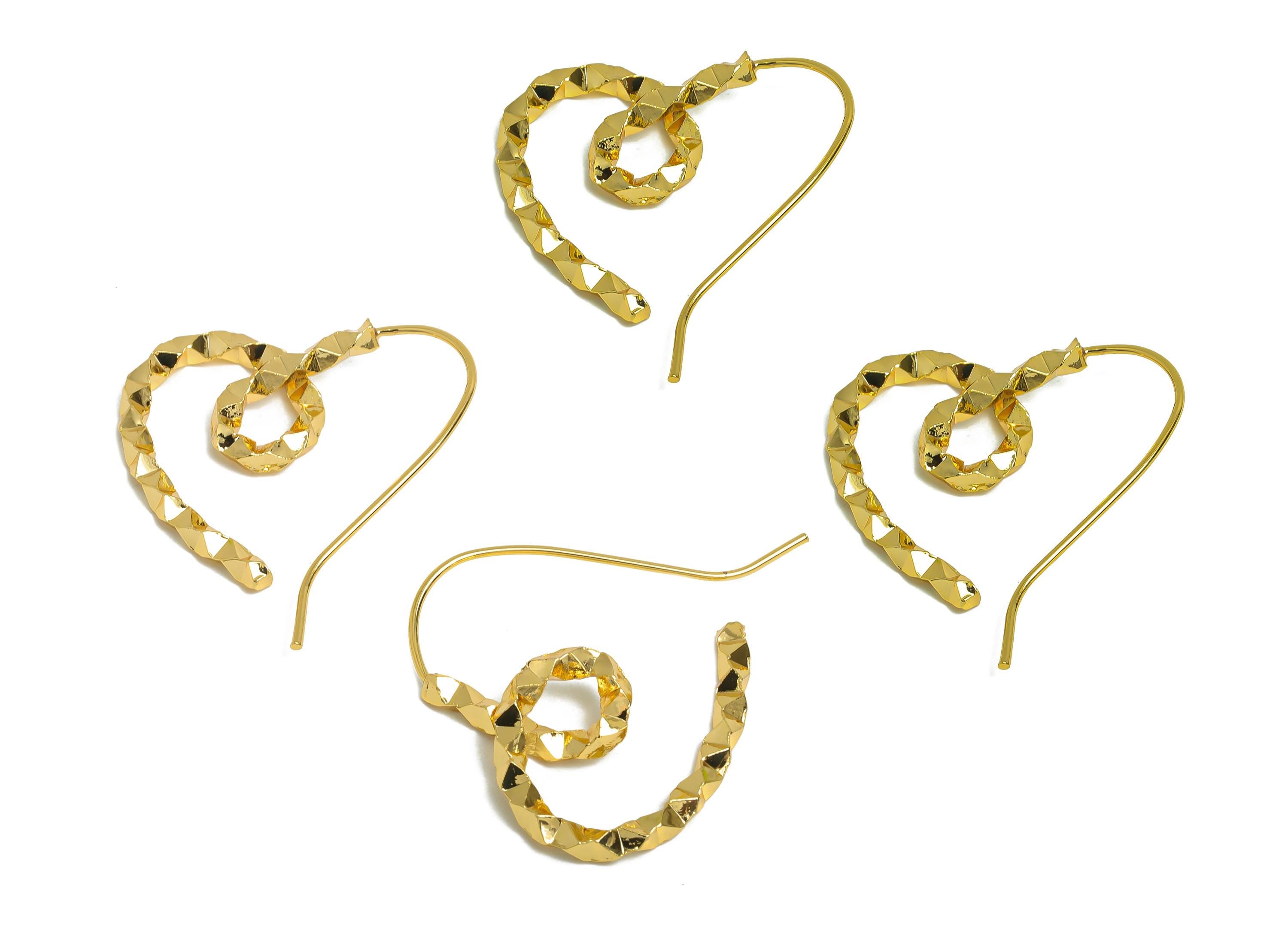Brass Twisted Heart Earring Wire - Gold Textured Heart Earrings Wire - Statement Heart Earring -18K Real Gold Plated - 33x28x2.8mm- RGP9504 - DOMEDBAZAAR