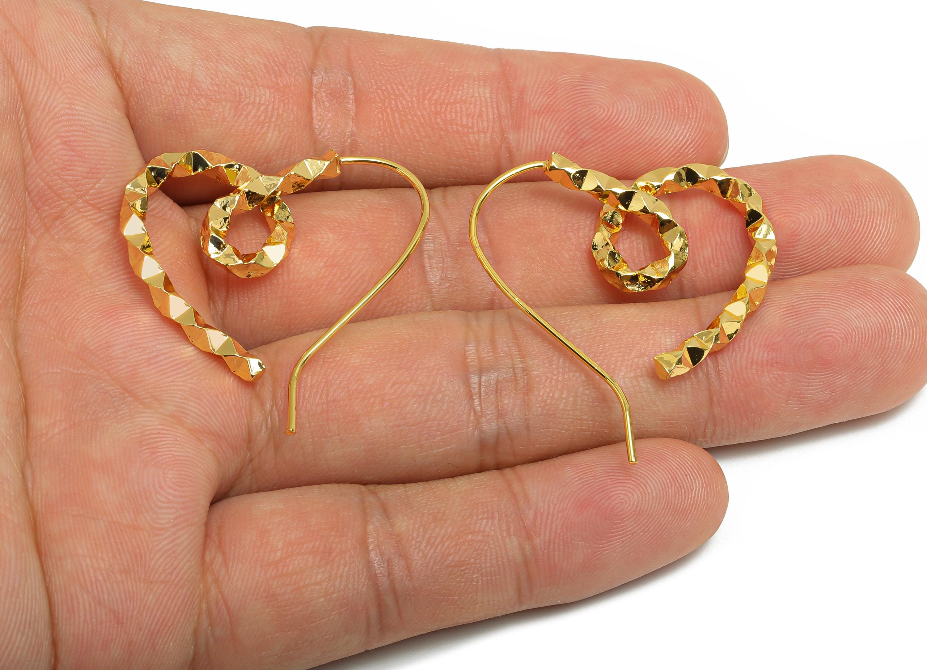 Brass Twisted Heart Earring Wire - Gold Textured Heart Earrings Wire - Statement Heart Earring -18K Real Gold Plated - 33x28x2.8mm- RGP9504 - DOMEDBAZAAR