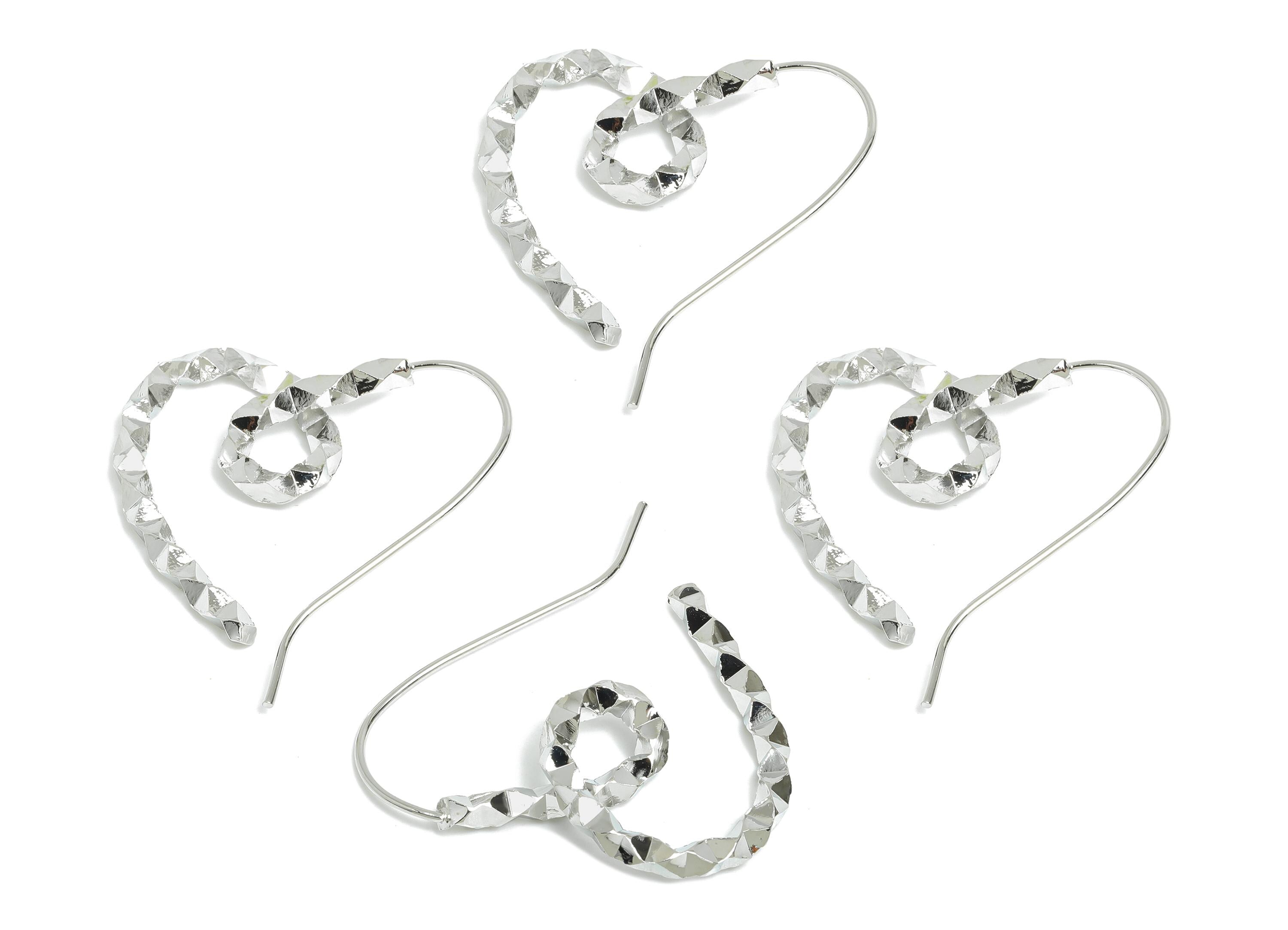 Brass Twisted Heart Earring Wire - White Textured Heart Earrings Wire - Statement Heart Earring -18K White Gold Plated -33x28x2.8mm-RGP9504S - DOMEDBAZAAR