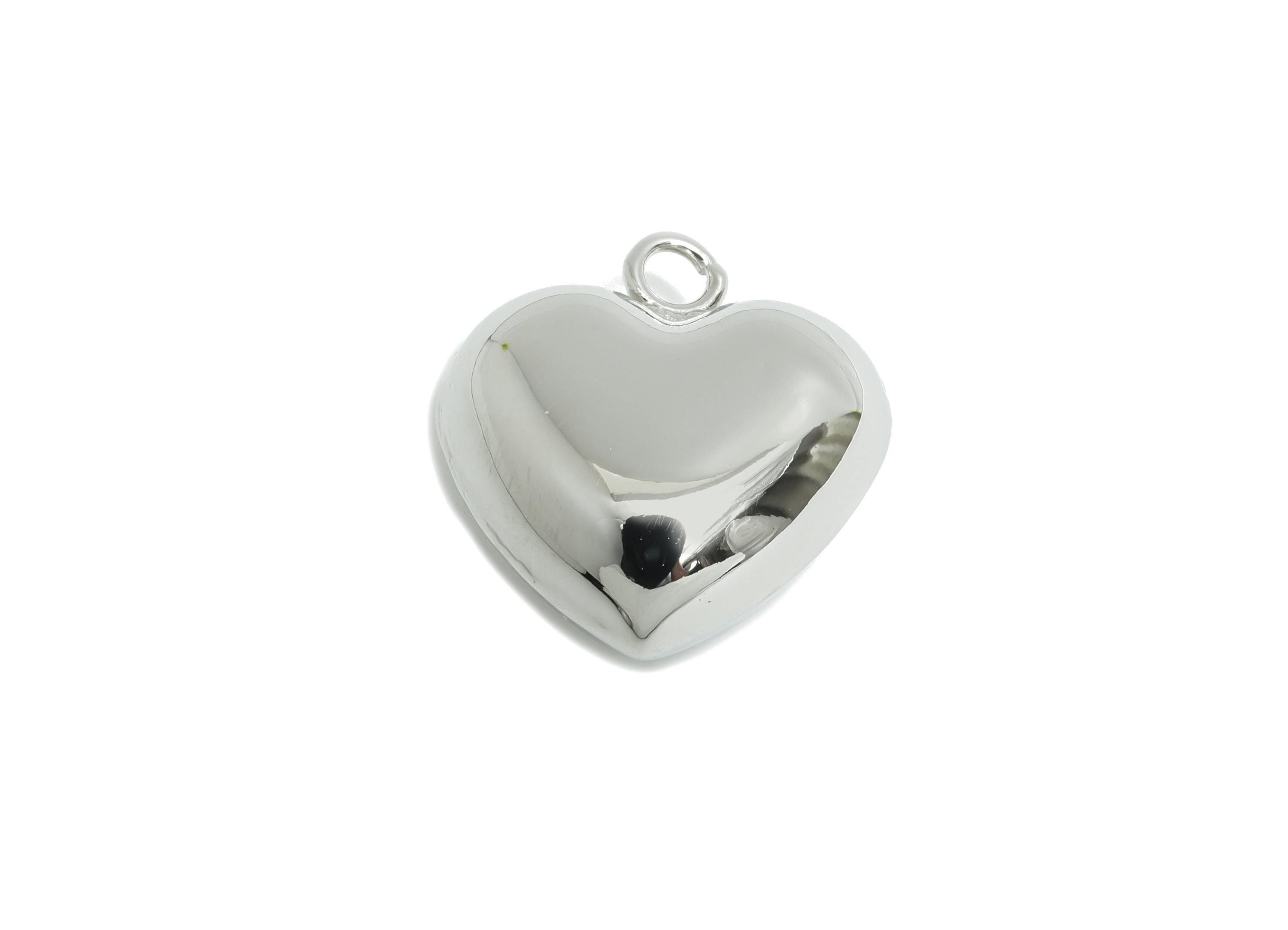 Brass Heart Earring Charm - Sleek Earring Charm - Brass Timeless Fashion Romantic Jewelry - 18K Real White Gold Plated - 19x18x9mm -RGP9412S - DOMEDBAZAAR