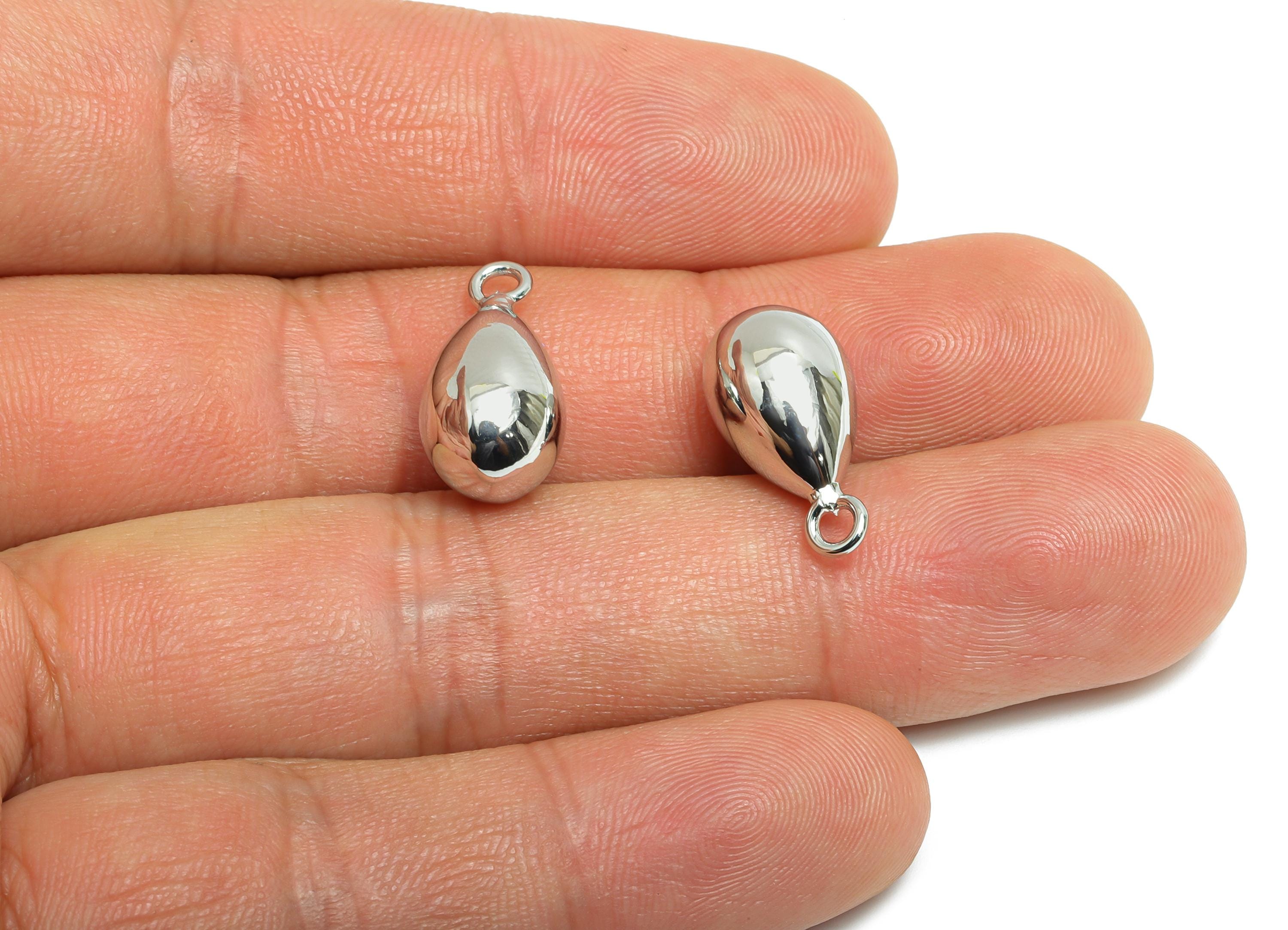 Brass Teardrop Charm - Silver Sleek Earring Charm - Brass Timeless Fashion Geometry Jewelry - 18K Real White Gold Plated - 18x9x9mm-RGP9417S - DOMEDBAZAAR