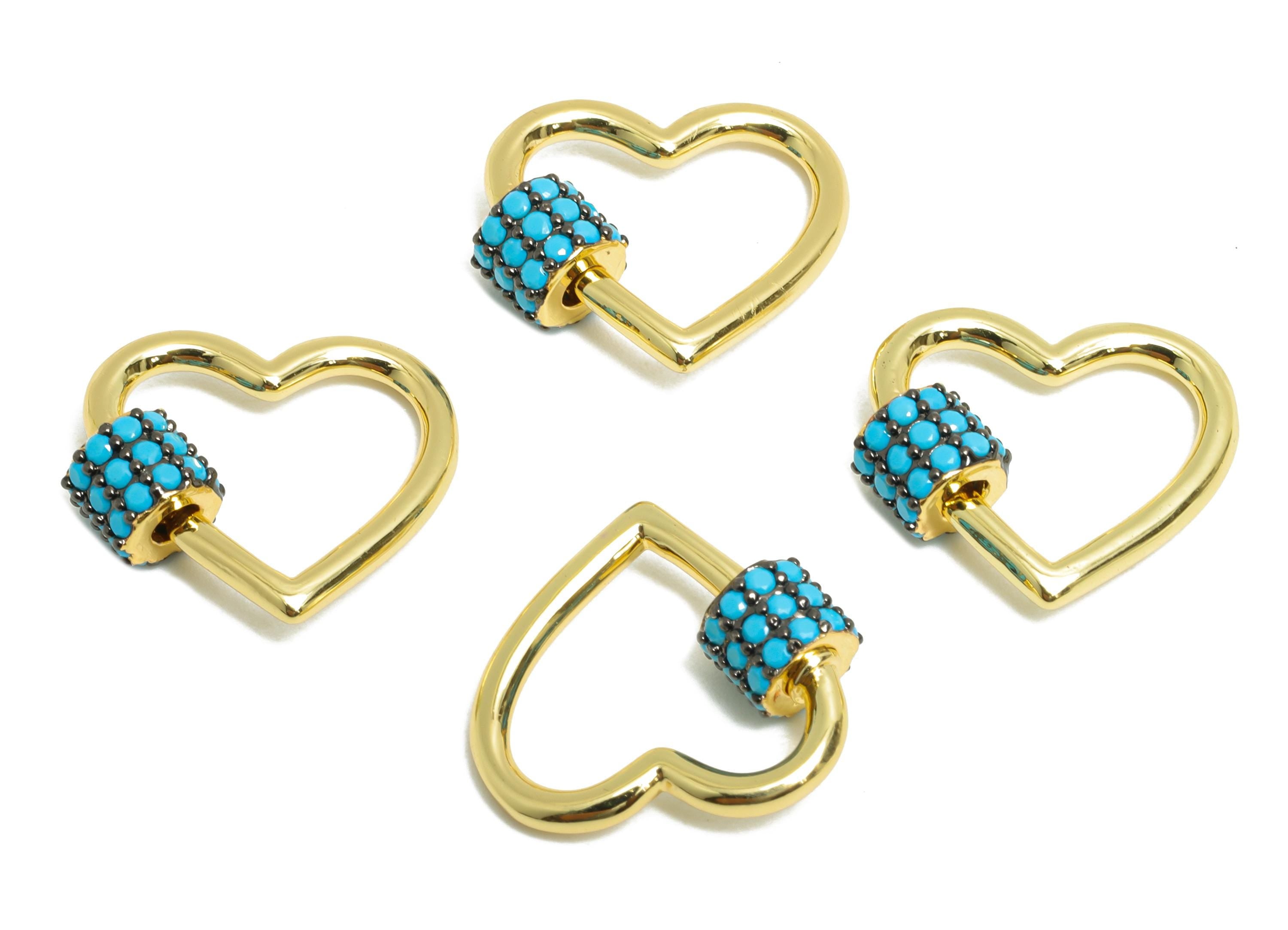 Brass Heart CZ Clasp - Gold Zircon Screw Clasp Earring - Brass Unique Heart Screw Clasp Earring - 18K Real Gold Plated - 15x14x5mm - RGP9419 - DOMEDBAZAAR