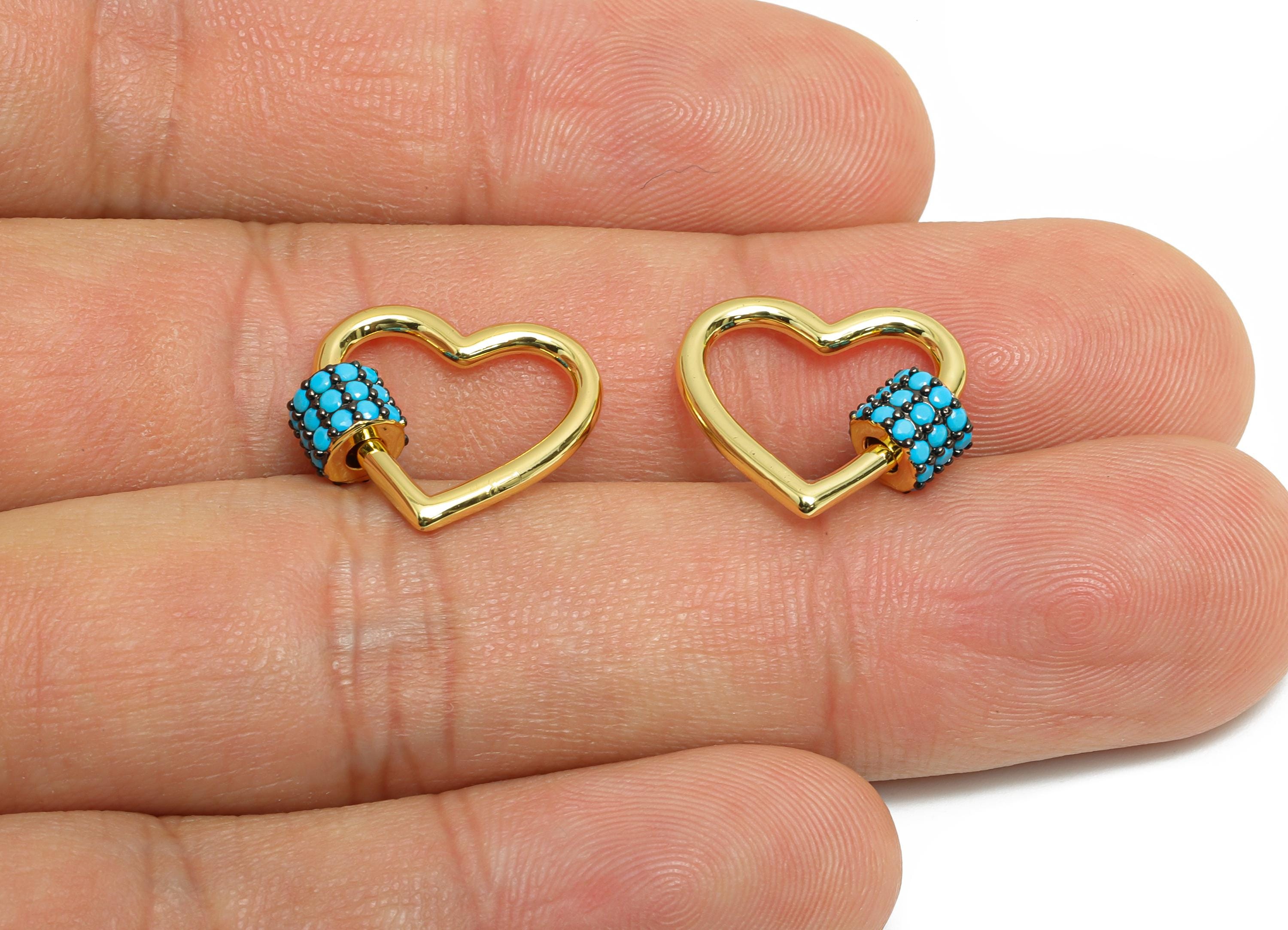 Brass Heart CZ Clasp - Gold Zircon Screw Clasp Earring - Brass Unique Heart Screw Clasp Earring - 18K Real Gold Plated - 15x14x5mm - RGP9419 - DOMEDBAZAAR