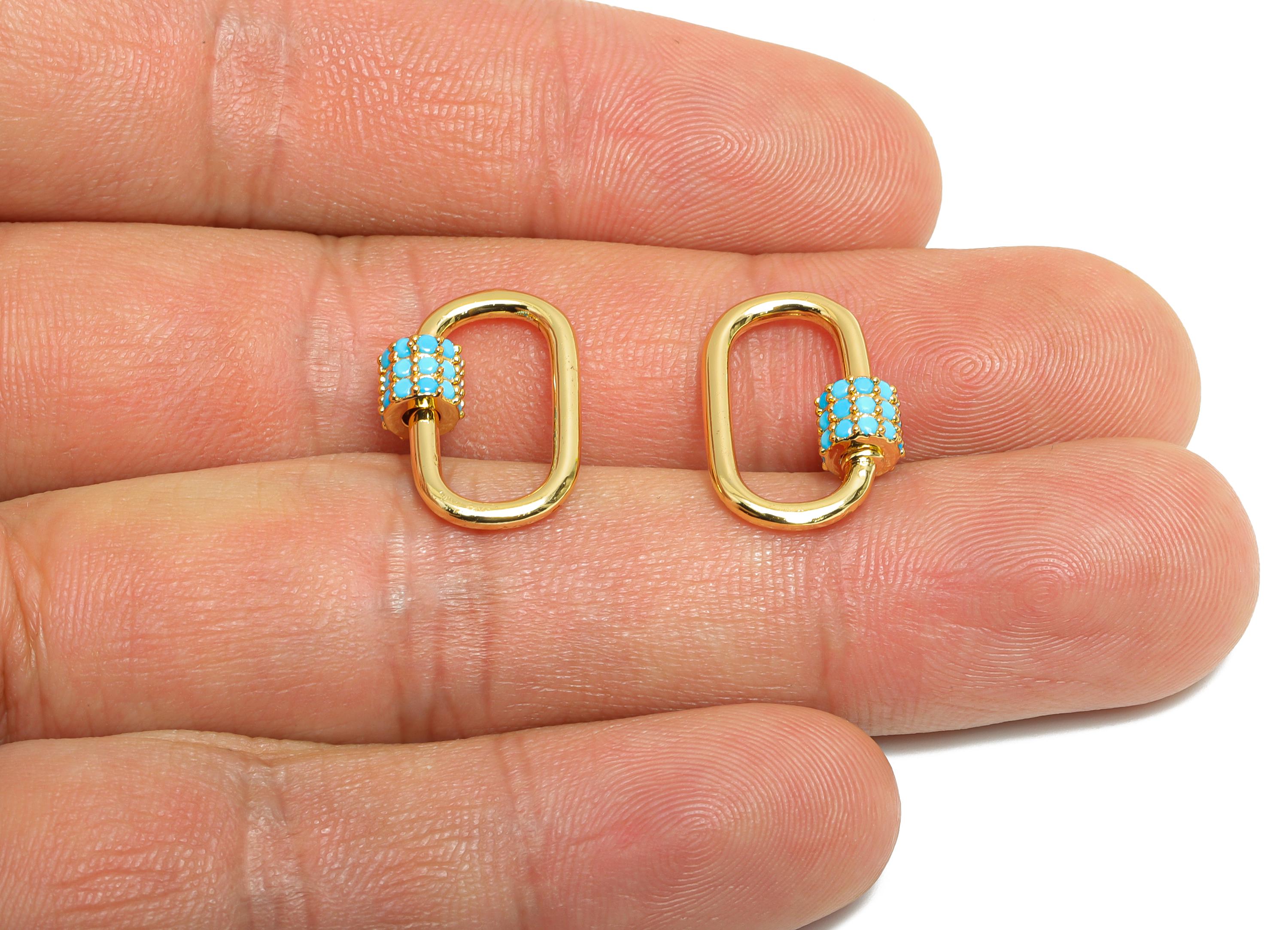 Brass Oval Lock Clasp - Gold Blue Zircon Screw Clasp Earring - Unique Heart Screw Clasp Earring - 18K Real Gold Plated -18x12x5mm - RGP9420 - DOMEDBAZAAR