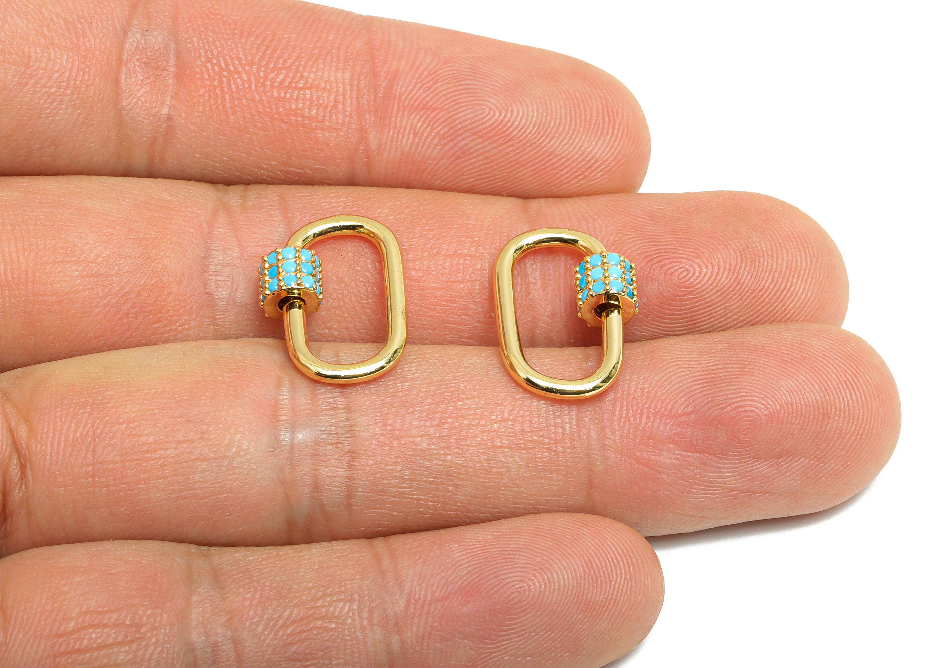 Brass Oval Lock Clasp - Gold Blue Zircon Screw Clasp Earring - Unique Heart Screw Clasp Earring - 18K Real Gold Plated -18x12x5mm - RGP9421 - DOMEDBAZAAR