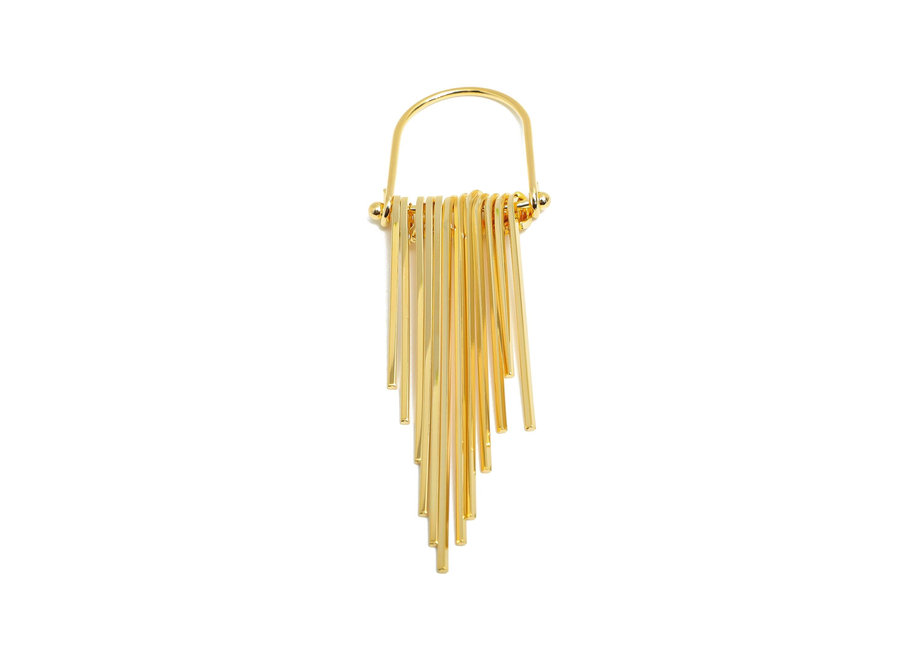 Tassel Dangle Earring - Brass Dangling Bar Earring Charm - Modern Dangle Earring - Gold Jewelry - 18k Real Gold Plating - 73x24x5mm -RGP9398 - DOMEDBAZAAR