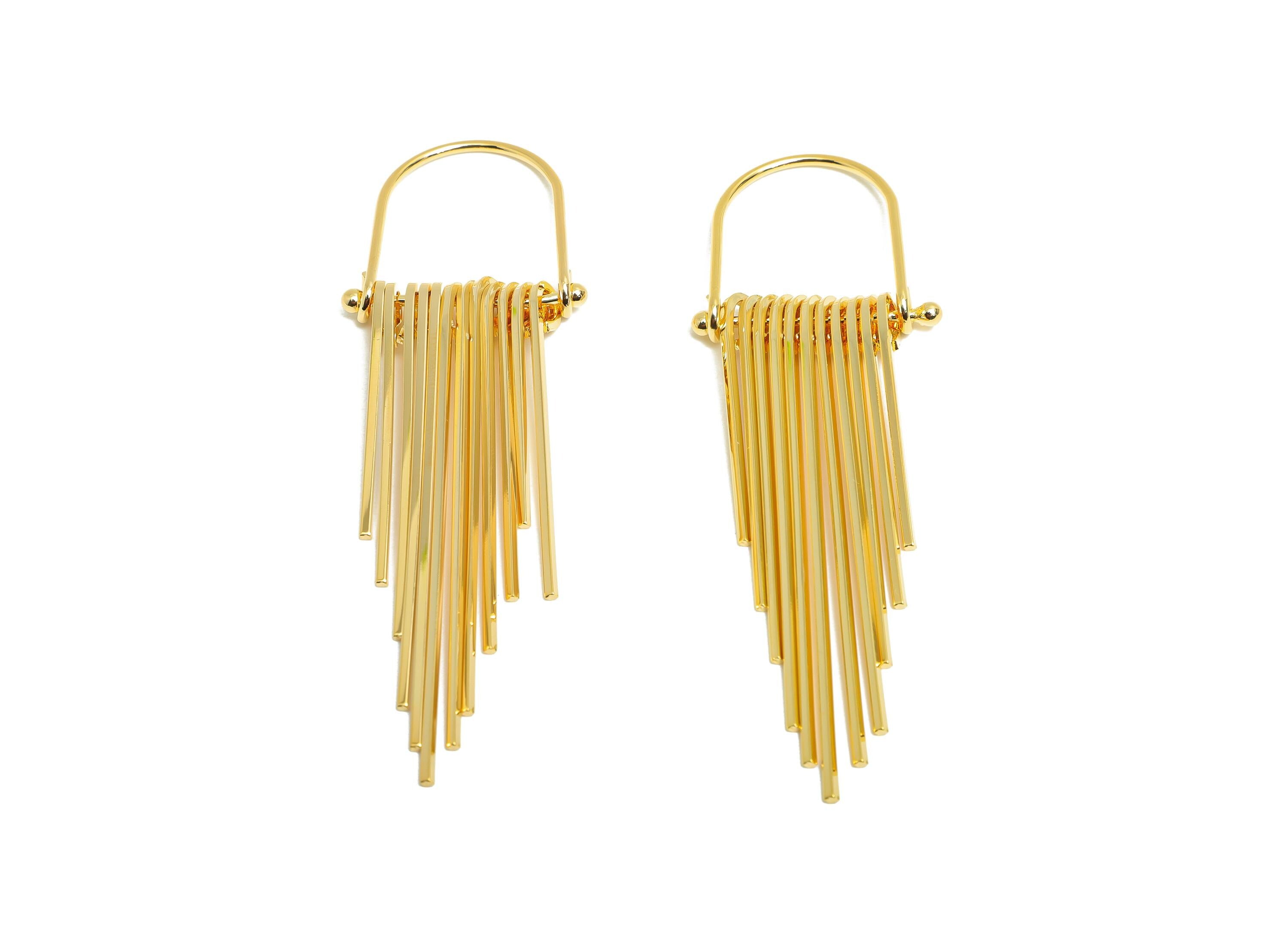 Tassel Dangle Earring - Brass Dangling Bar Earring Charm - Modern Dangle Earring - Gold Jewelry - 18k Real Gold Plating - 73x24x5mm -RGP9398 - DOMEDBAZAAR