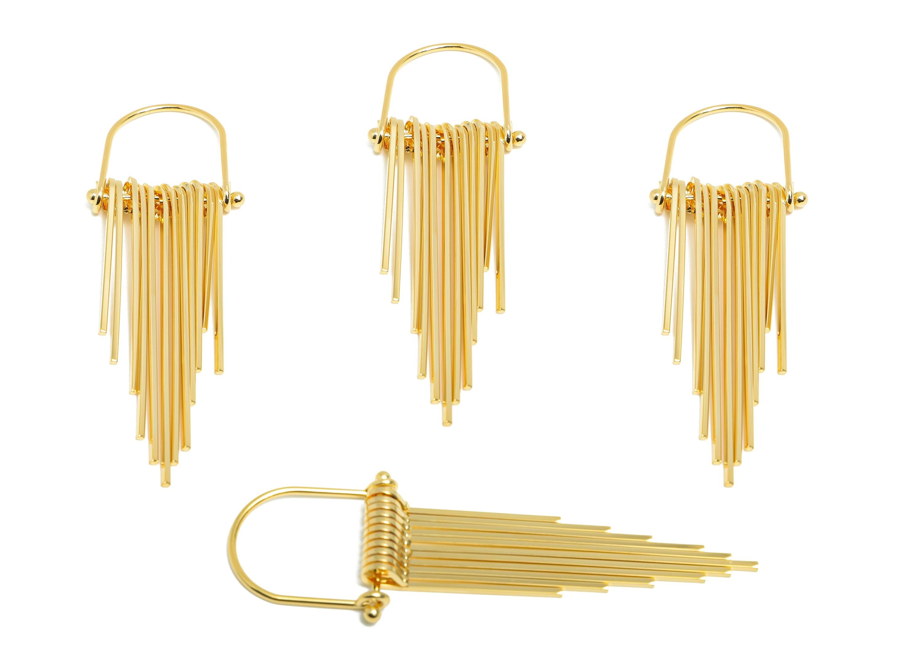 Tassel Dangle Earring - Brass Dangling Bar Earring Charm - Modern Dangle Earring - Gold Jewelry - 18k Real Gold Plating - 73x24x5mm -RGP9398 - DOMEDBAZAAR