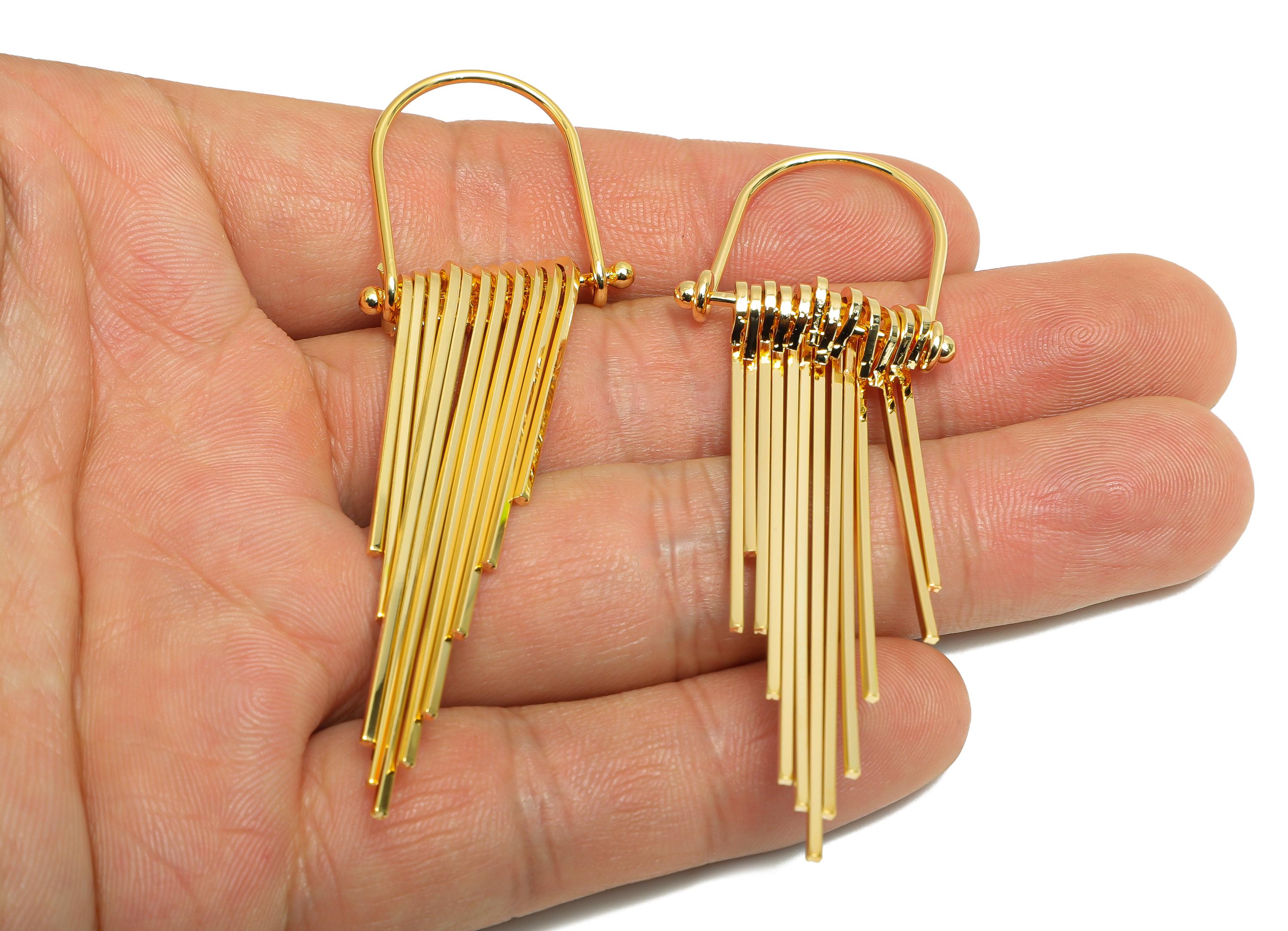 Tassel Dangle Earring - Brass Dangling Bar Earring Charm - Modern Dangle Earring - Gold Jewelry - 18k Real Gold Plating - 73x24x5mm -RGP9398 - DOMEDBAZAAR