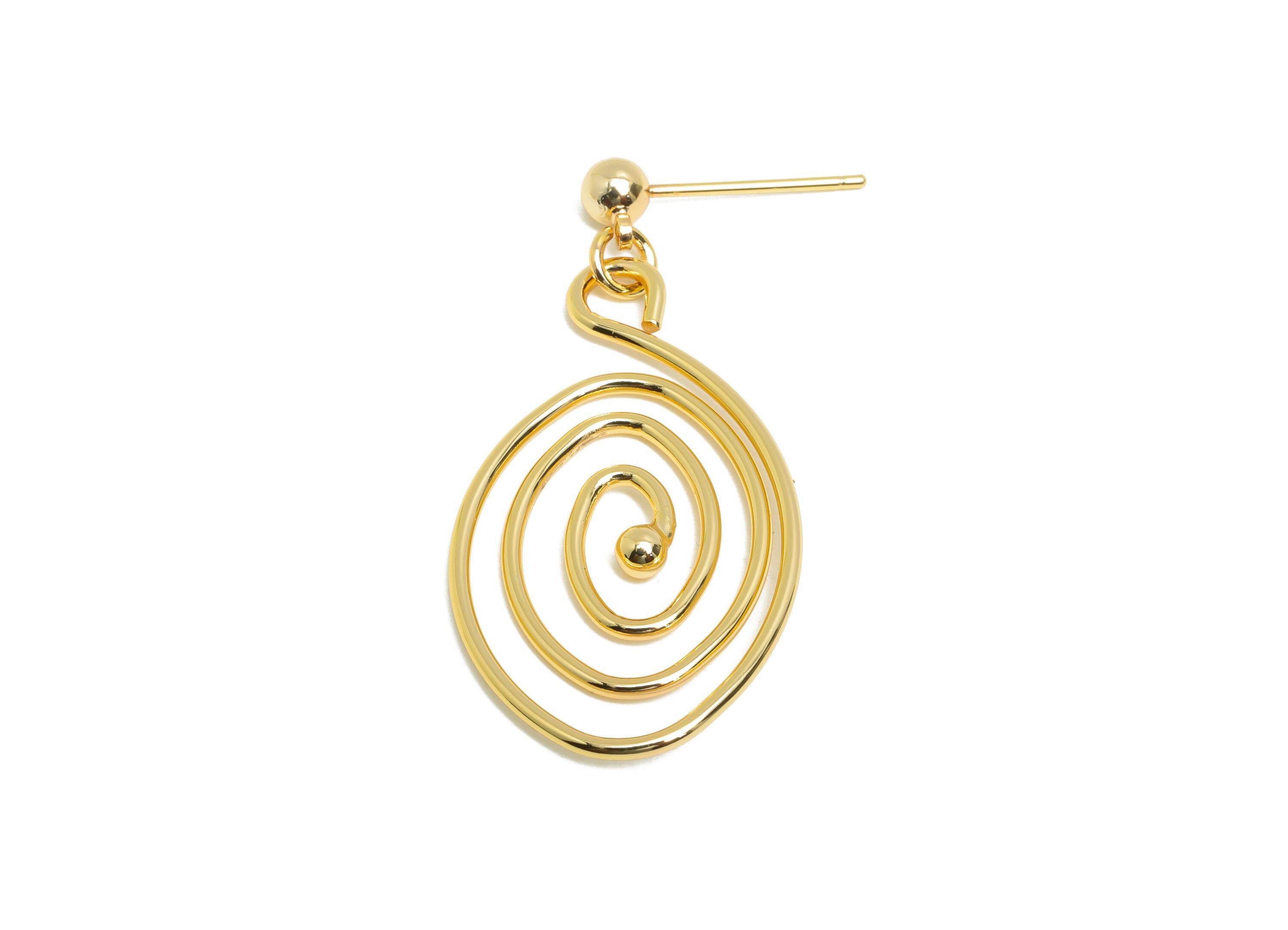 Bold Artistic Earring - Brass Gold Spiral Earring Stud - Modern Dangle Earring - Gold Jewelry - 18k Real Gold Plating - 38x20x2mm - RGP9400 - DOMEDBAZAAR