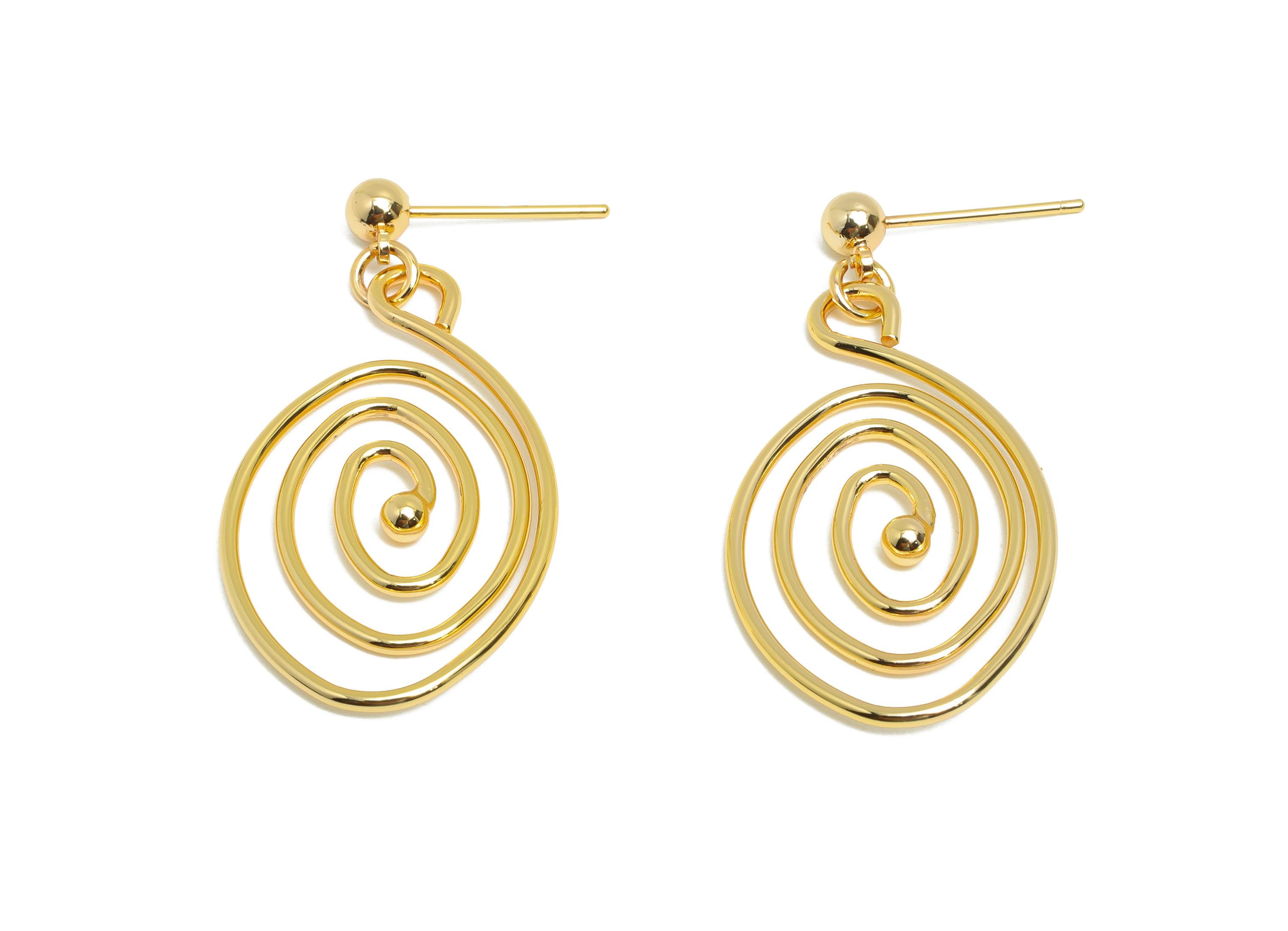 Bold Artistic Earring - Brass Gold Spiral Earring Stud - Modern Dangle Earring - Gold Jewelry - 18k Real Gold Plating - 38x20x2mm - RGP9400 - DOMEDBAZAAR