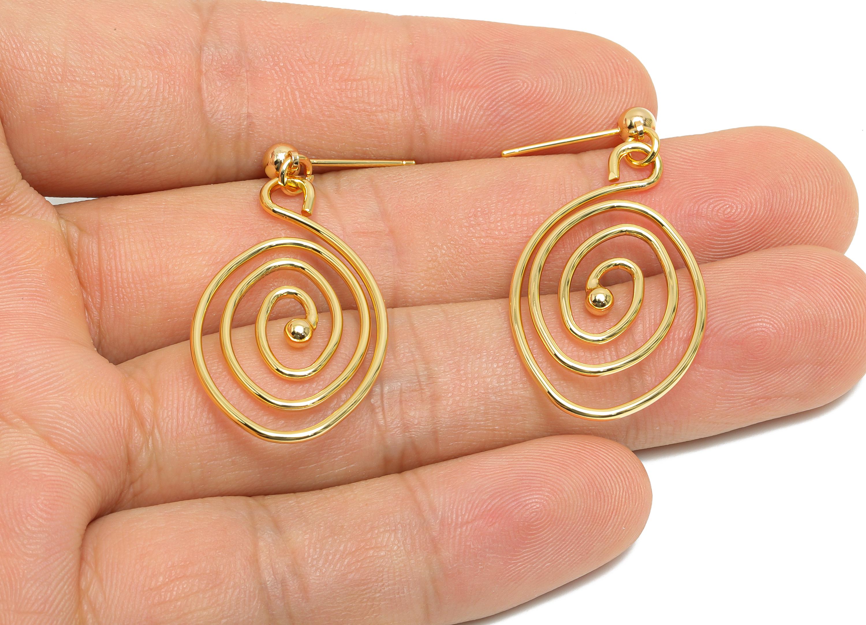 Bold Artistic Earring - Brass Gold Spiral Earring Stud - Modern Dangle Earring - Gold Jewelry - 18k Real Gold Plating - 38x20x2mm - RGP9400 - DOMEDBAZAAR