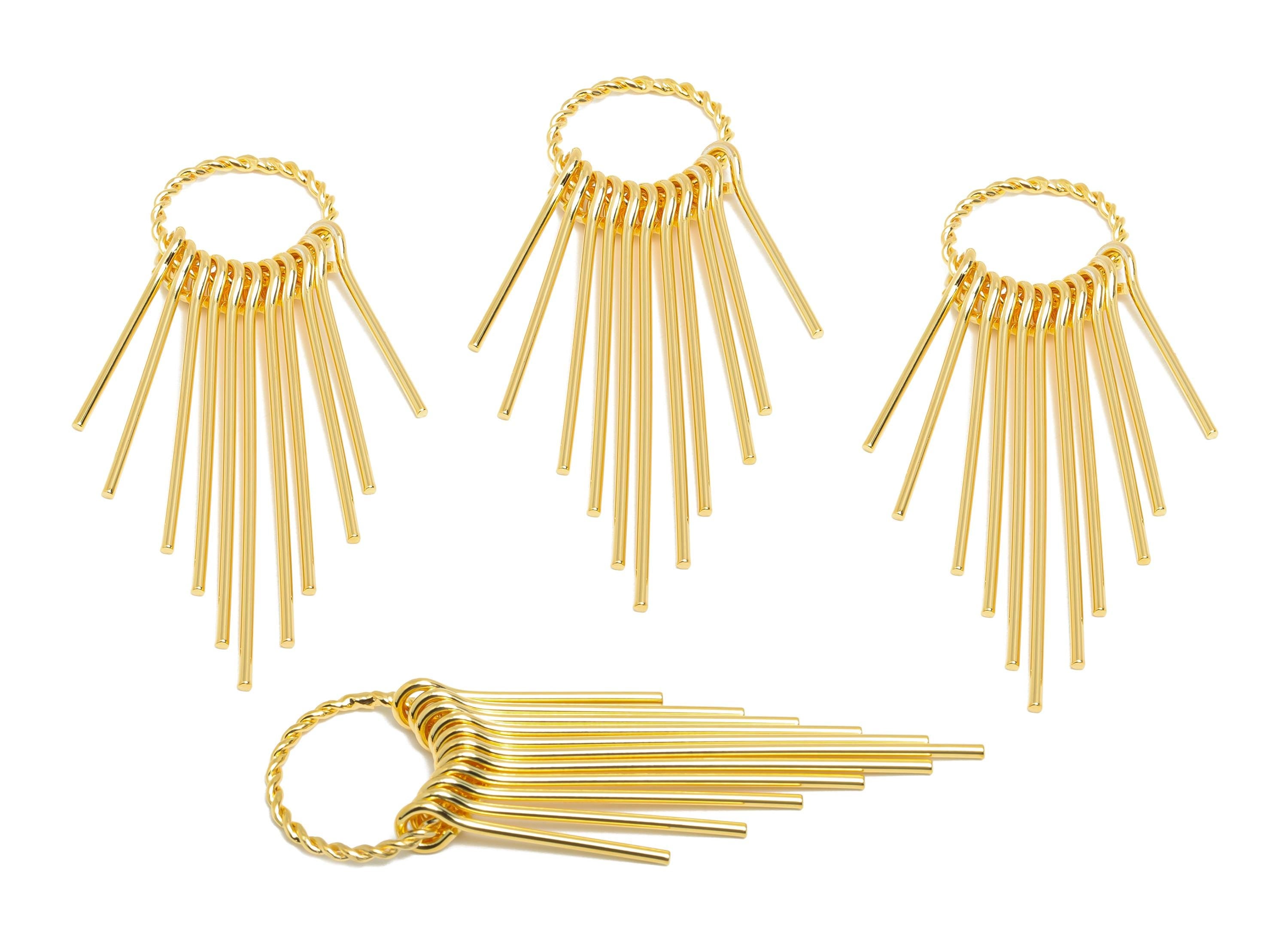 Twisted Hoop Tassel Charm - Brass Minimalist Long Earring - Modern Dangle Earring - Sleek Linear - 18k Real Gold Plating - 63x18x1mm-RGP9401 - DOMEDBAZAAR