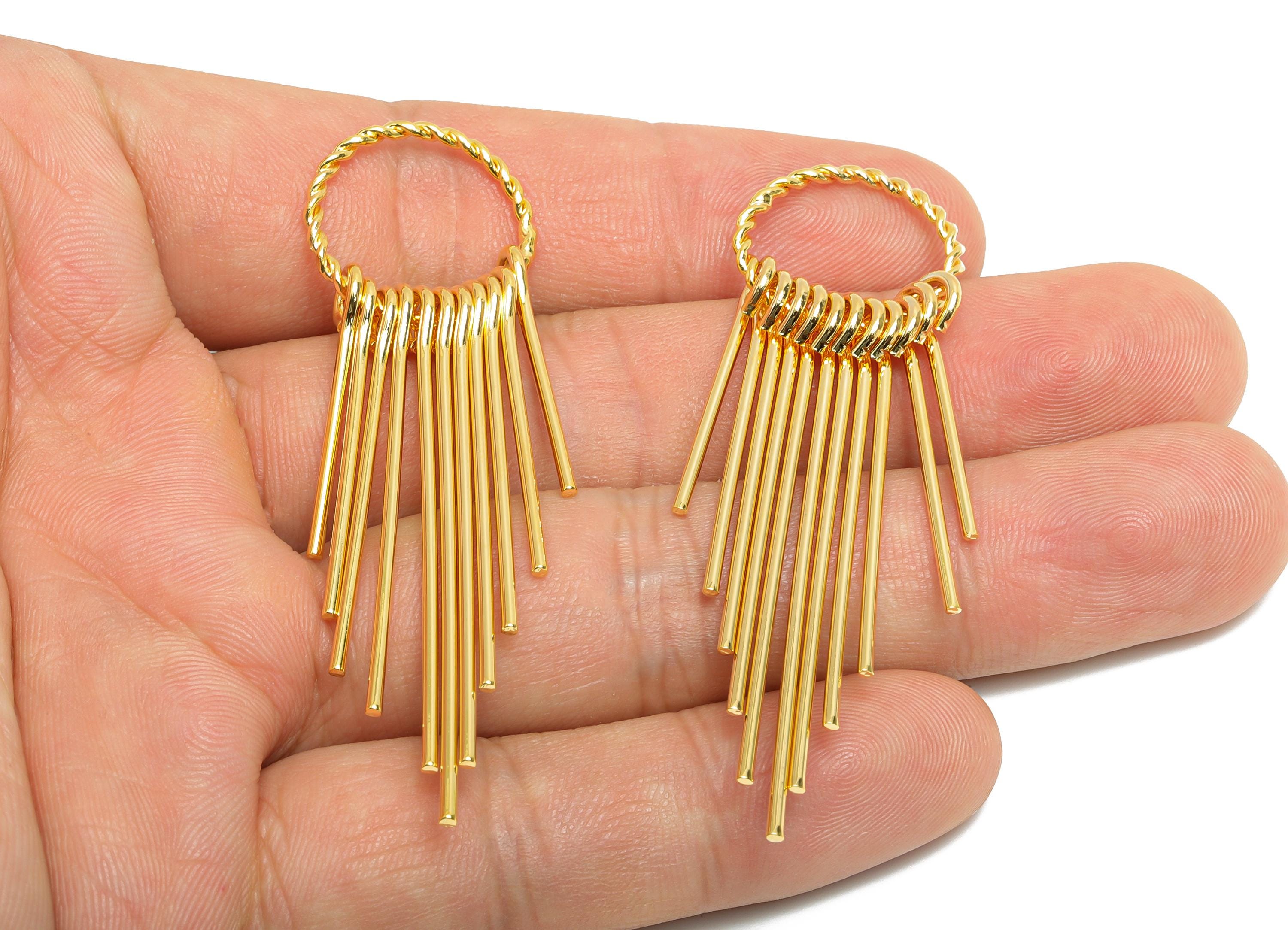 Twisted Hoop Tassel Charm - Brass Minimalist Long Earring - Modern Dangle Earring - Sleek Linear - 18k Real Gold Plating - 63x18x1mm-RGP9401 - DOMEDBAZAAR