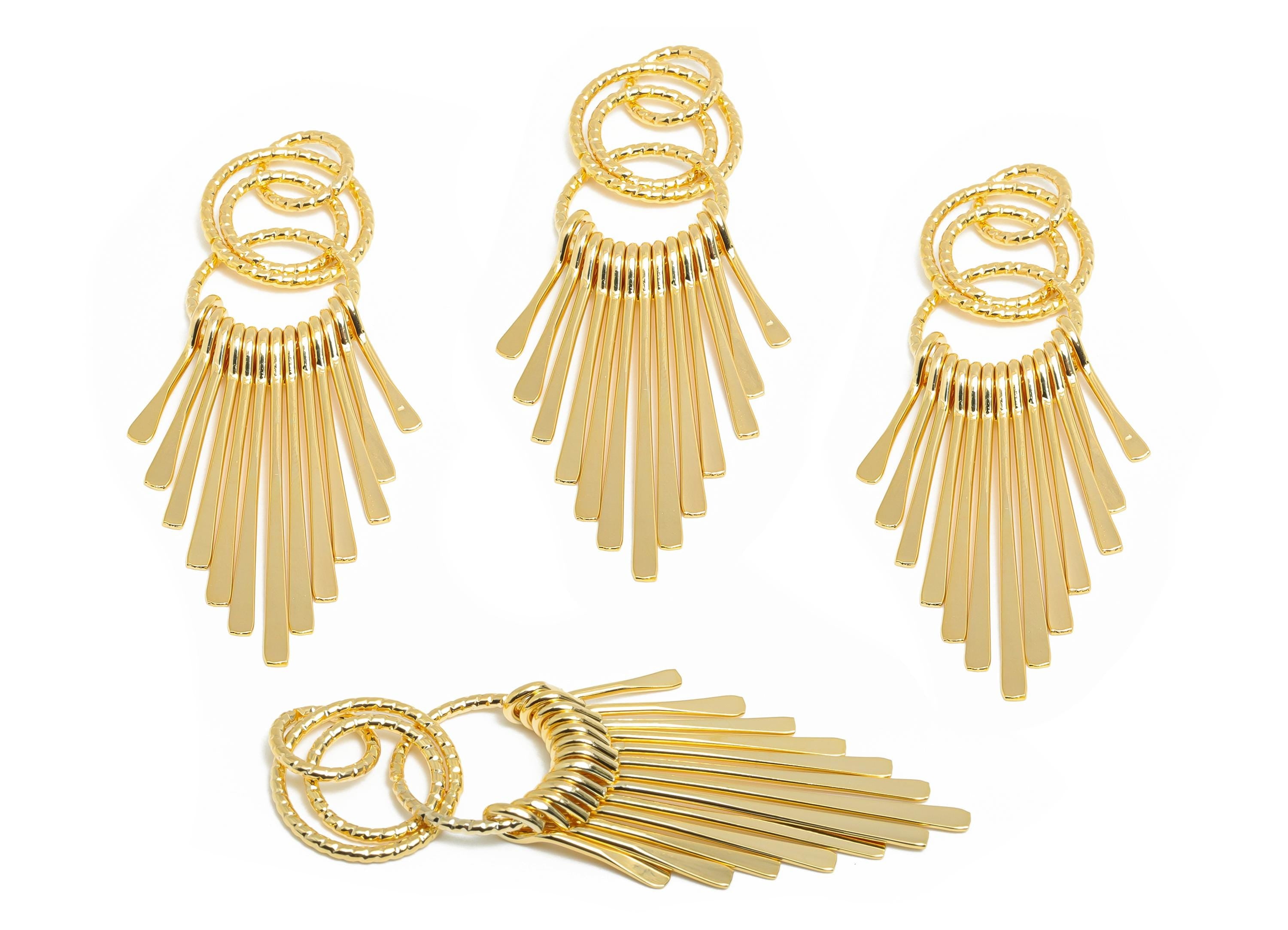 Tassel Dangle Earring - Brass Hammered Bar Earring Charm - Modern Dangle Earring - Gold Jewelry - 18k Real Gold Plating - 60x14x4mm -RGP9397 - DOMEDBAZAAR