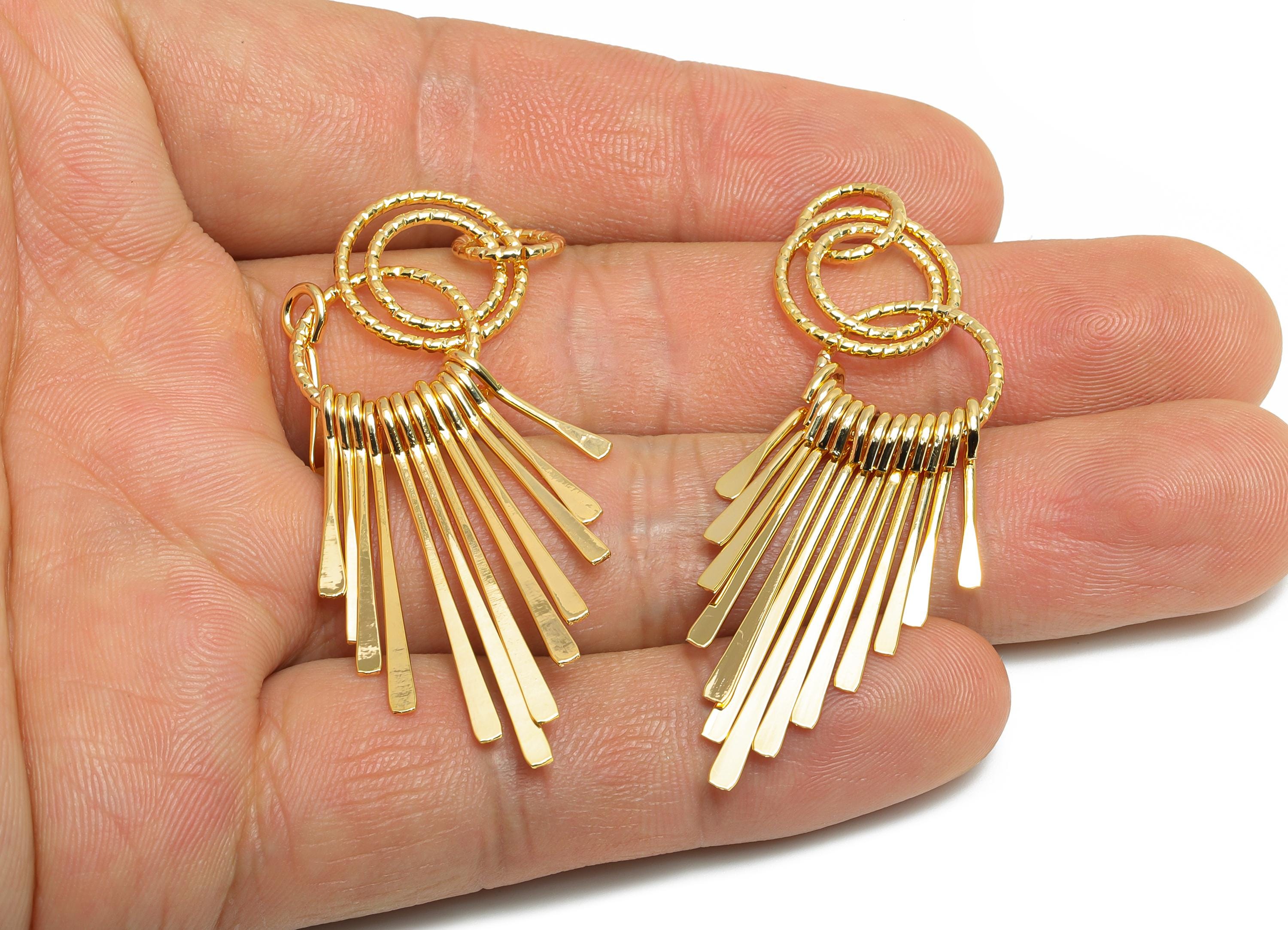 Tassel Dangle Earring - Brass Hammered Bar Earring Charm - Modern Dangle Earring - Gold Jewelry - 18k Real Gold Plating - 60x14x4mm -RGP9397 - DOMEDBAZAAR
