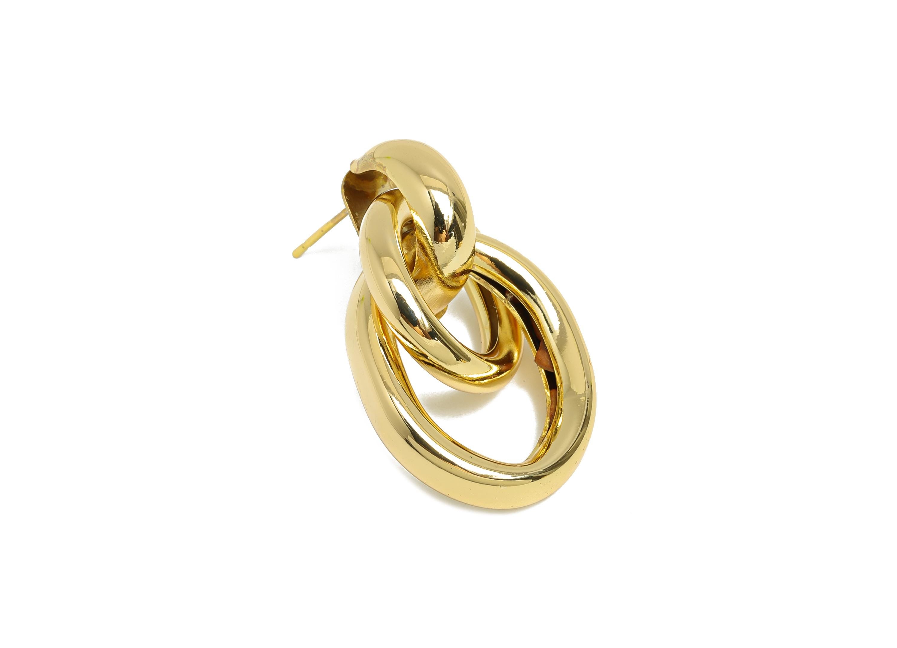 Brass Dangle Earrings Stud - Gold Interlock Chain Earring Post - Statement Dangle Earrings Post -18K Real Gold-Plated - 35x21x11mm -RGP9448 - DOMEDBAZAAR