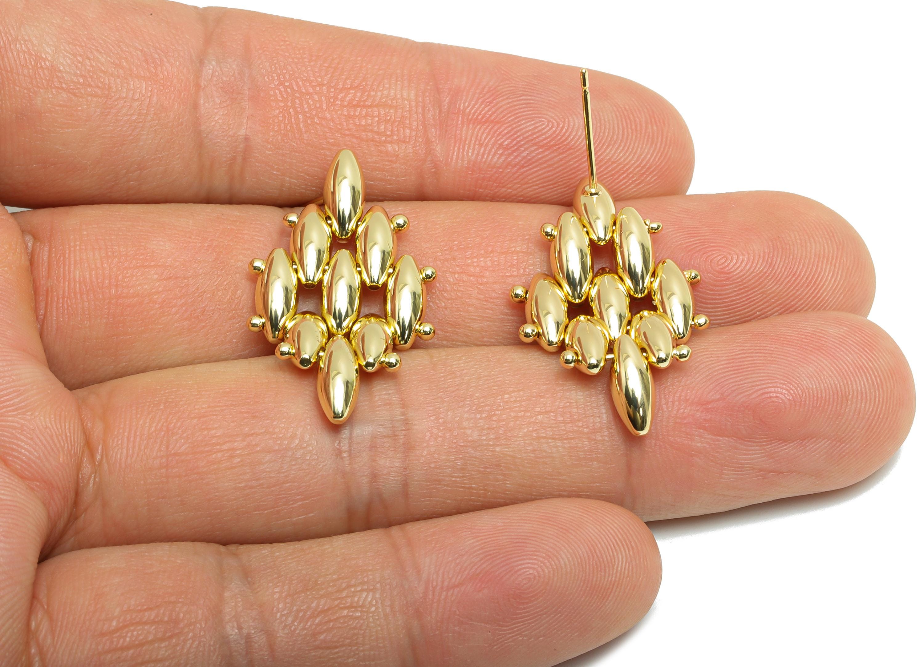 Marquise Cluster Earring - Brass Layered Marquise Earring Stud - Geometric Cluster Jewelry - 14k Real Gold Plated - 27x17x3mm - RGP9438-14 - DOMEDBAZAAR